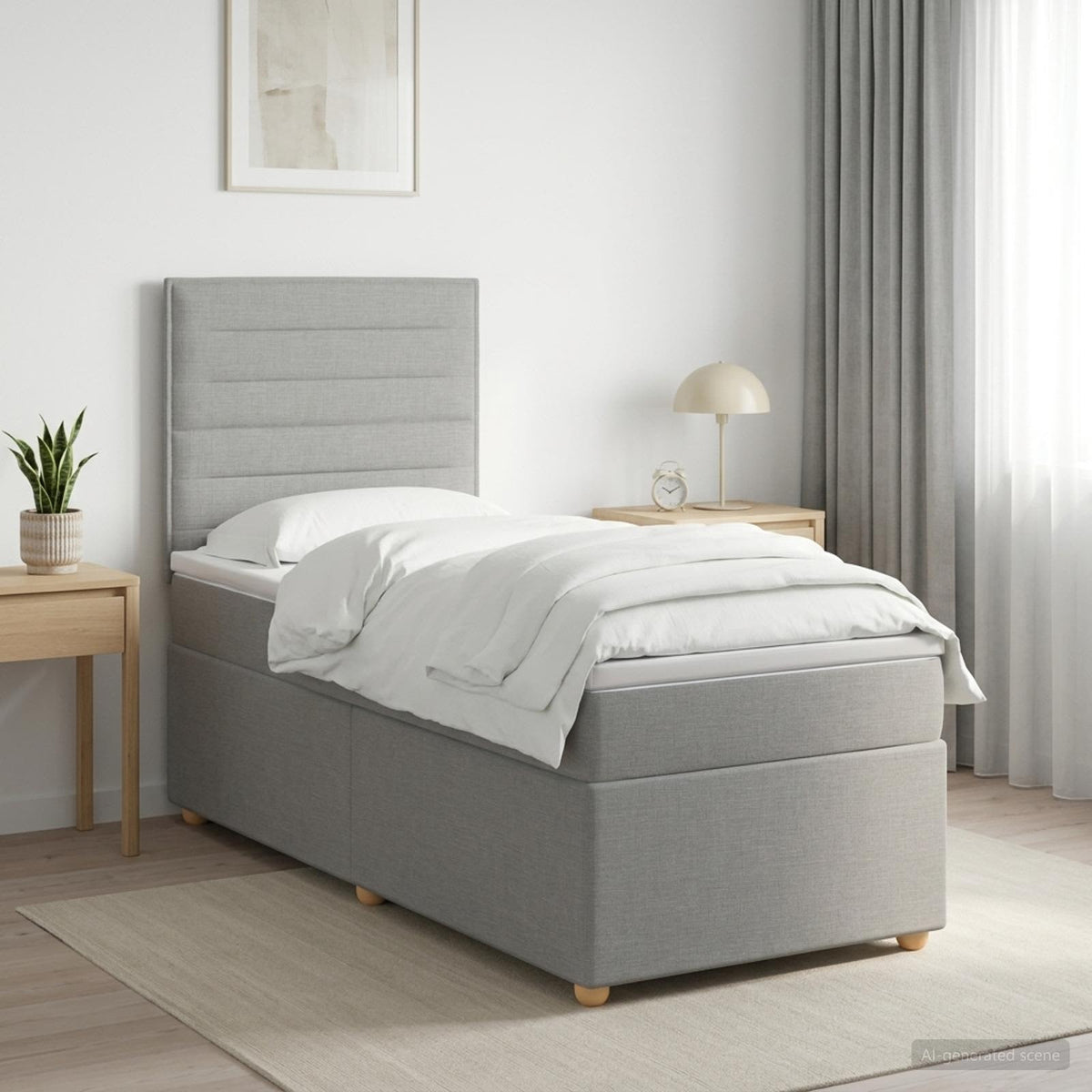 Κρεβάτι box spring με στρώμα Ανοιχτό γκρι 90 x 190 cm Ύφασμα