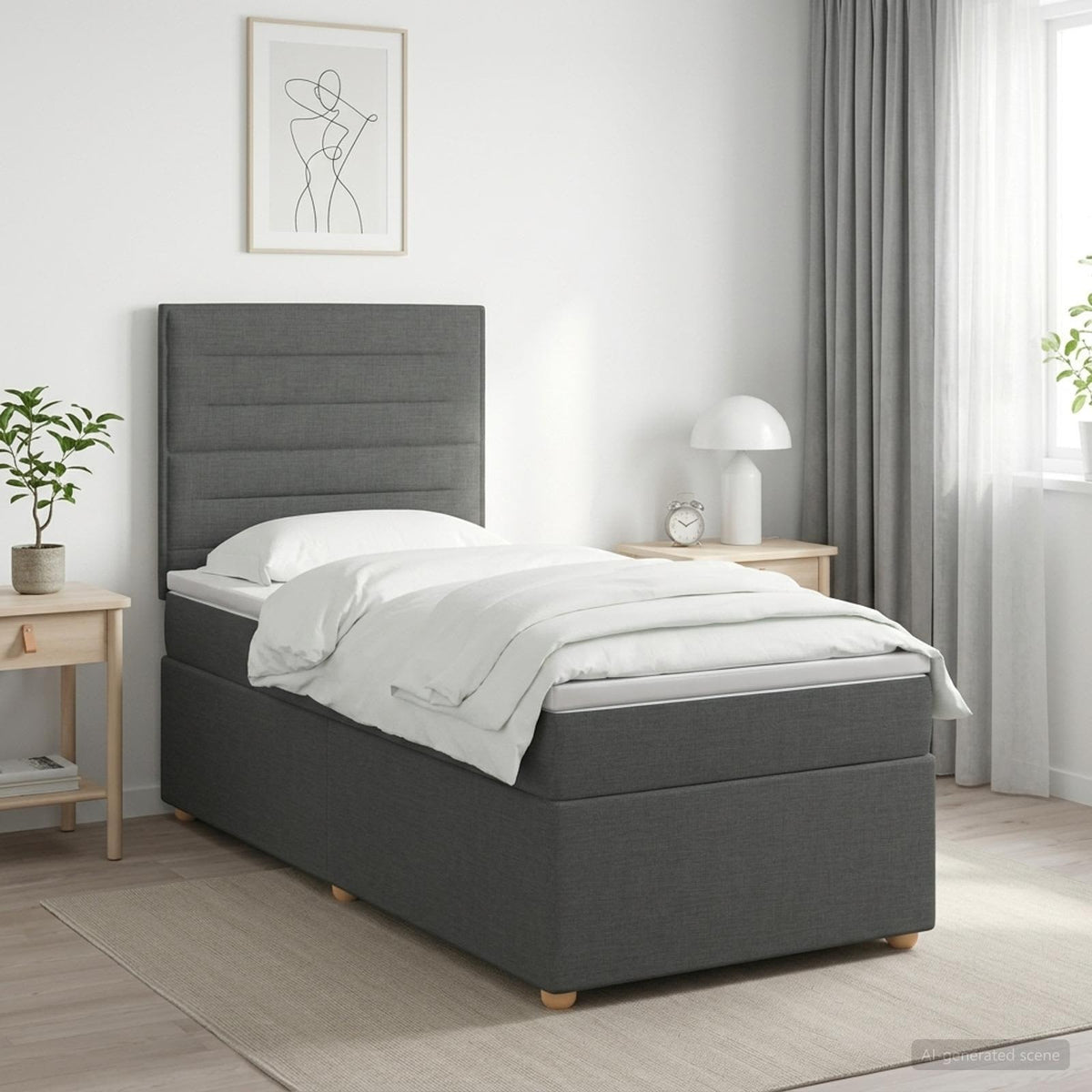 Κρεβάτι box spring με στρώμα Σκούρο Γκρι 90 x 200 cm Ύφασμα - Pakobazaar