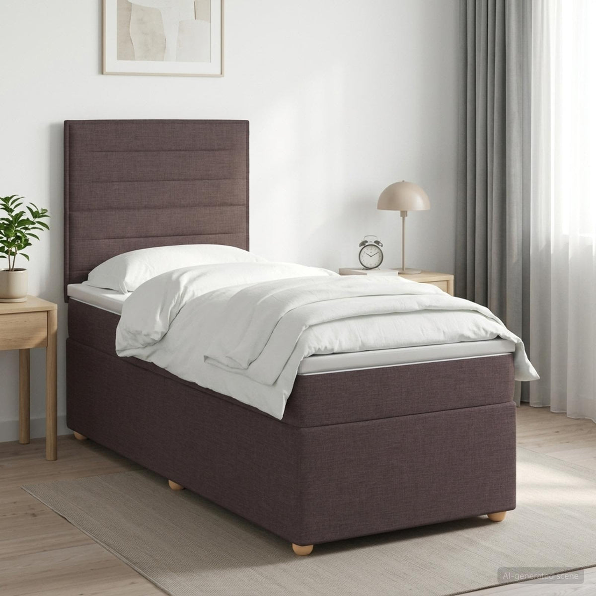 Κρεβάτι box spring με στρώμα Σκούρο Καφέ 80 x 200 cm Ύφασμα