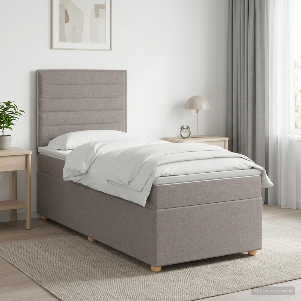 Κρεβάτι box spring με στρώμα Taupe 80 x 200 cm Ύφασμα - Pakobazaar