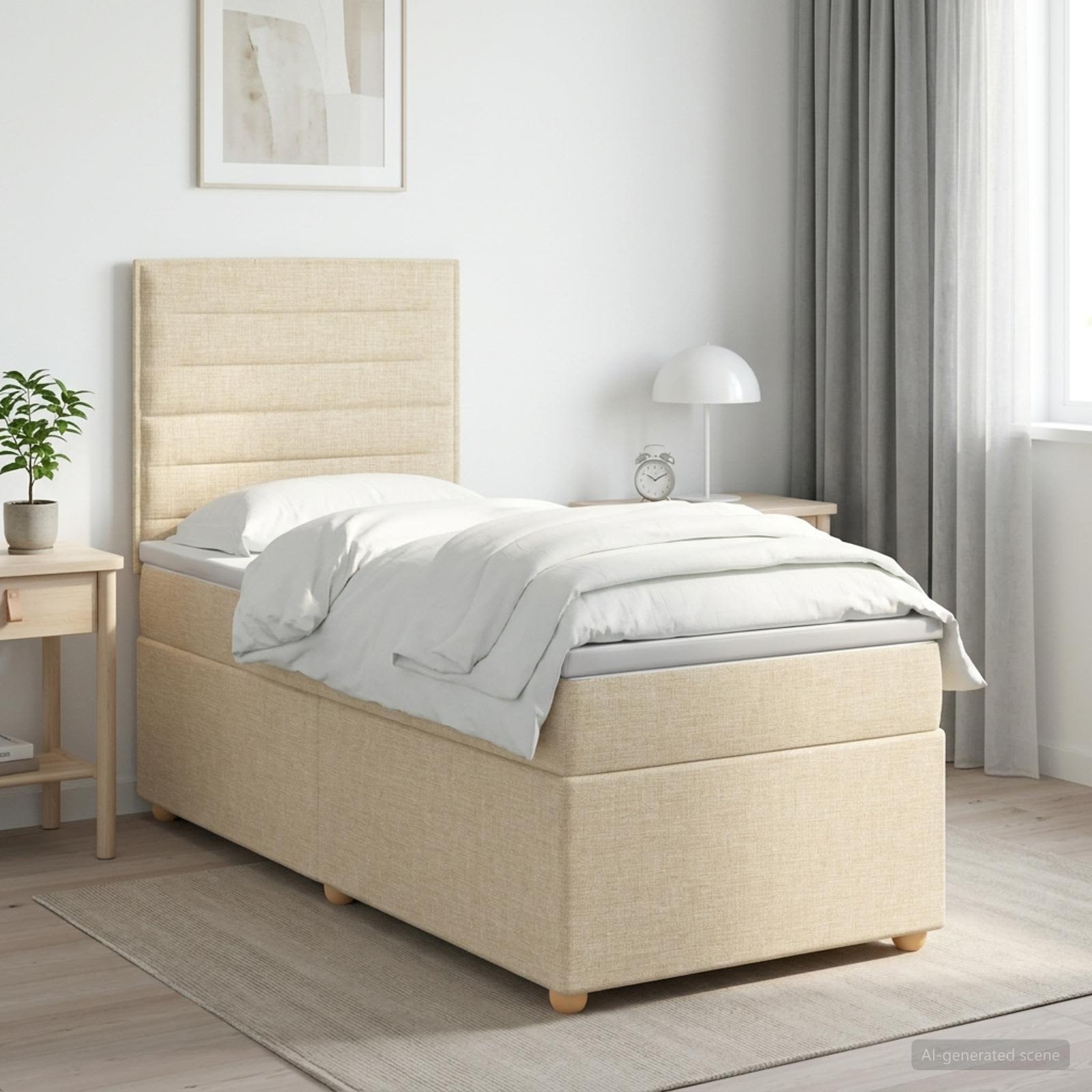 Κρεβάτι box spring με στρώμα Κρεμ 90 x 200 cm Ύφασμα - Pakobazaar