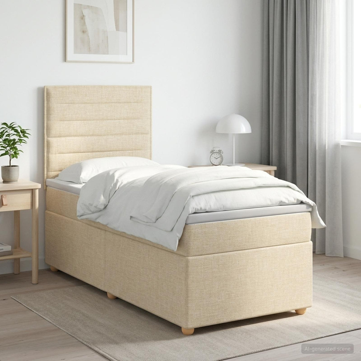 Κρεβάτι box spring με στρώμα Κρεμ 100 x 200 cm Ύφασμα
