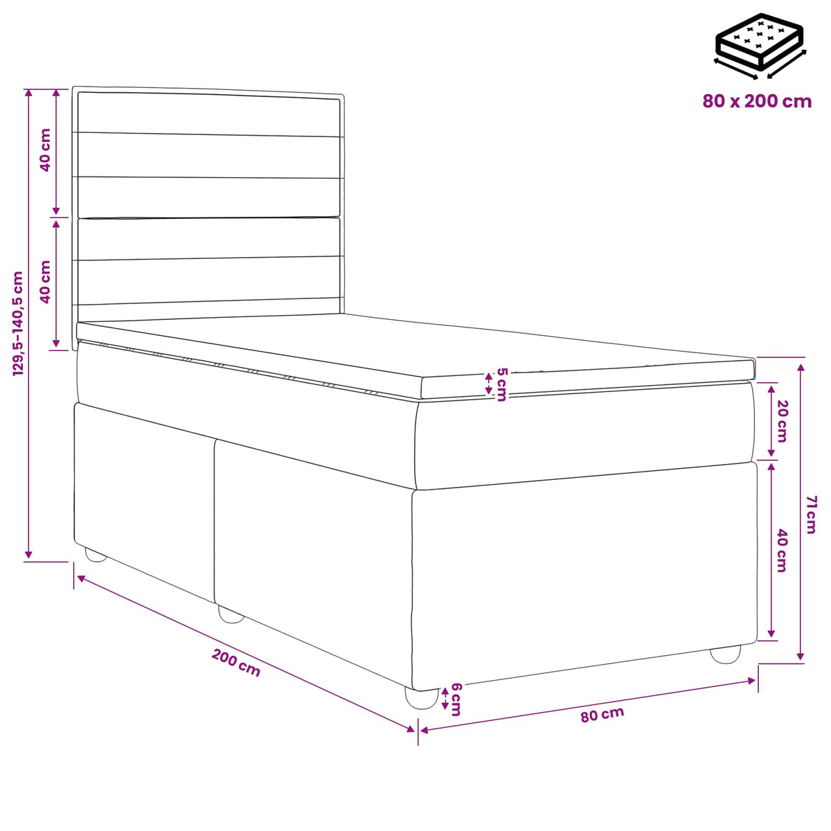 Κρεβάτι box spring με στρώμα Κρεμ 80 x 200 cm Ύφασμα