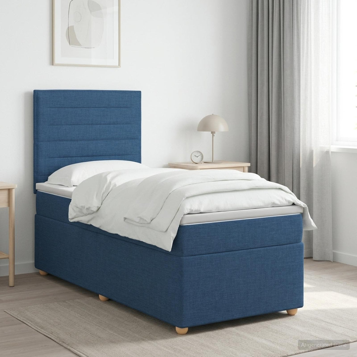 Κρεβάτι box spring με στρώμα Μπλε 100 x 200 cm Ύφασμα