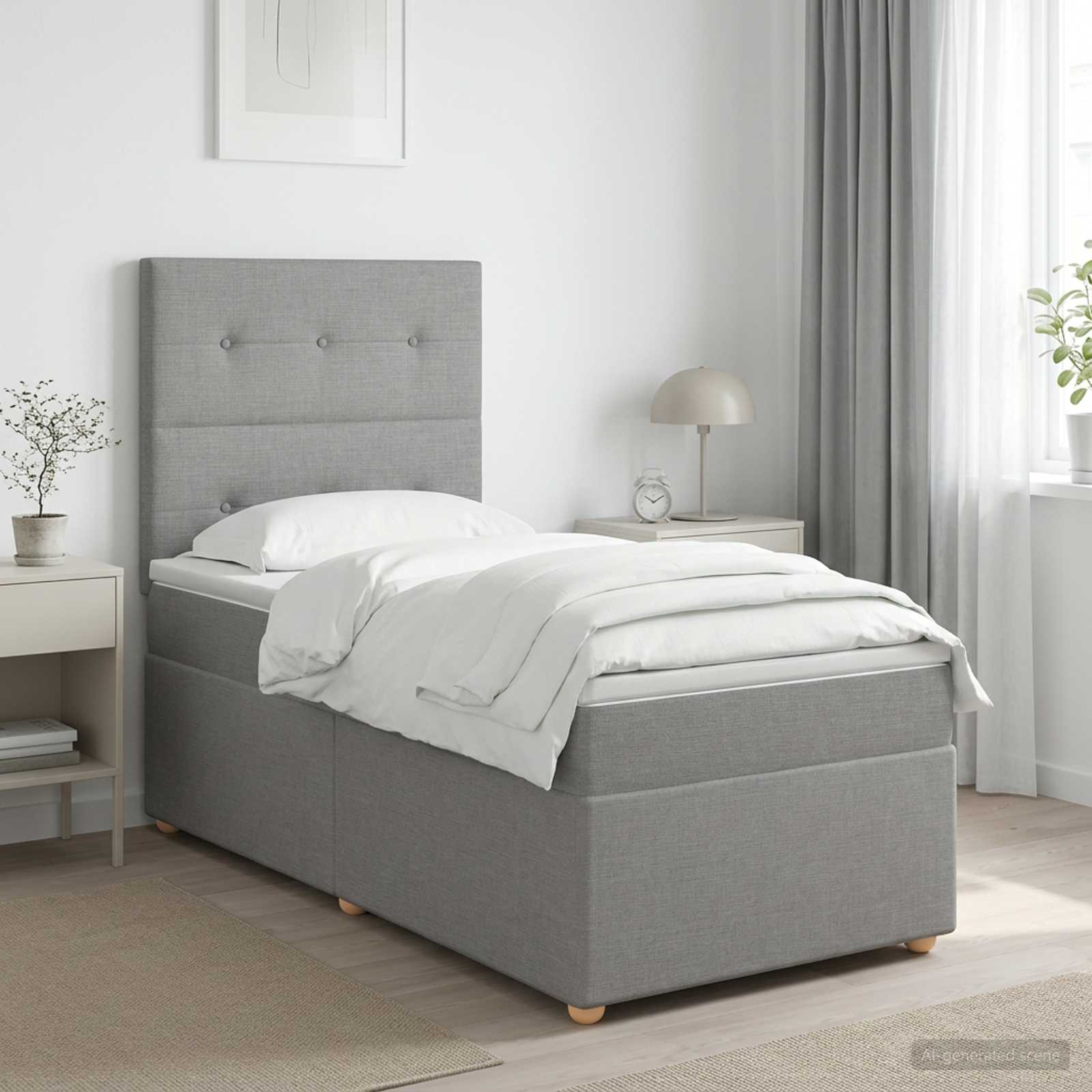 Κρεβάτι box spring με στρώμα Ανοιχτό γκρι 100 x 200 cm Ύφασμα - Pakobazaar