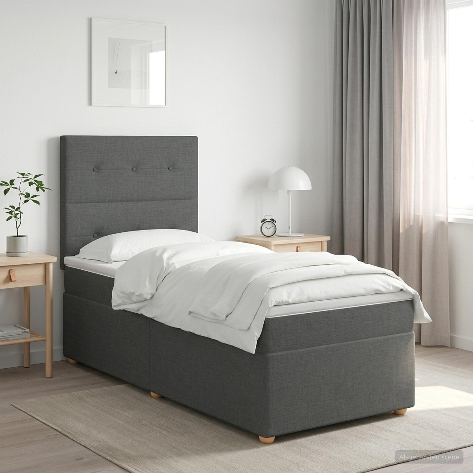 Κρεβάτι box spring με στρώμα Σκούρο Γκρι Μονό Ύφασμα - Pakobazaar