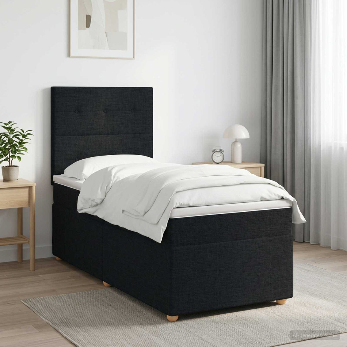 Κρεβάτι box spring με στρώμα Μαύρο 100 x 200 cm Ύφασμα - Pakobazaar