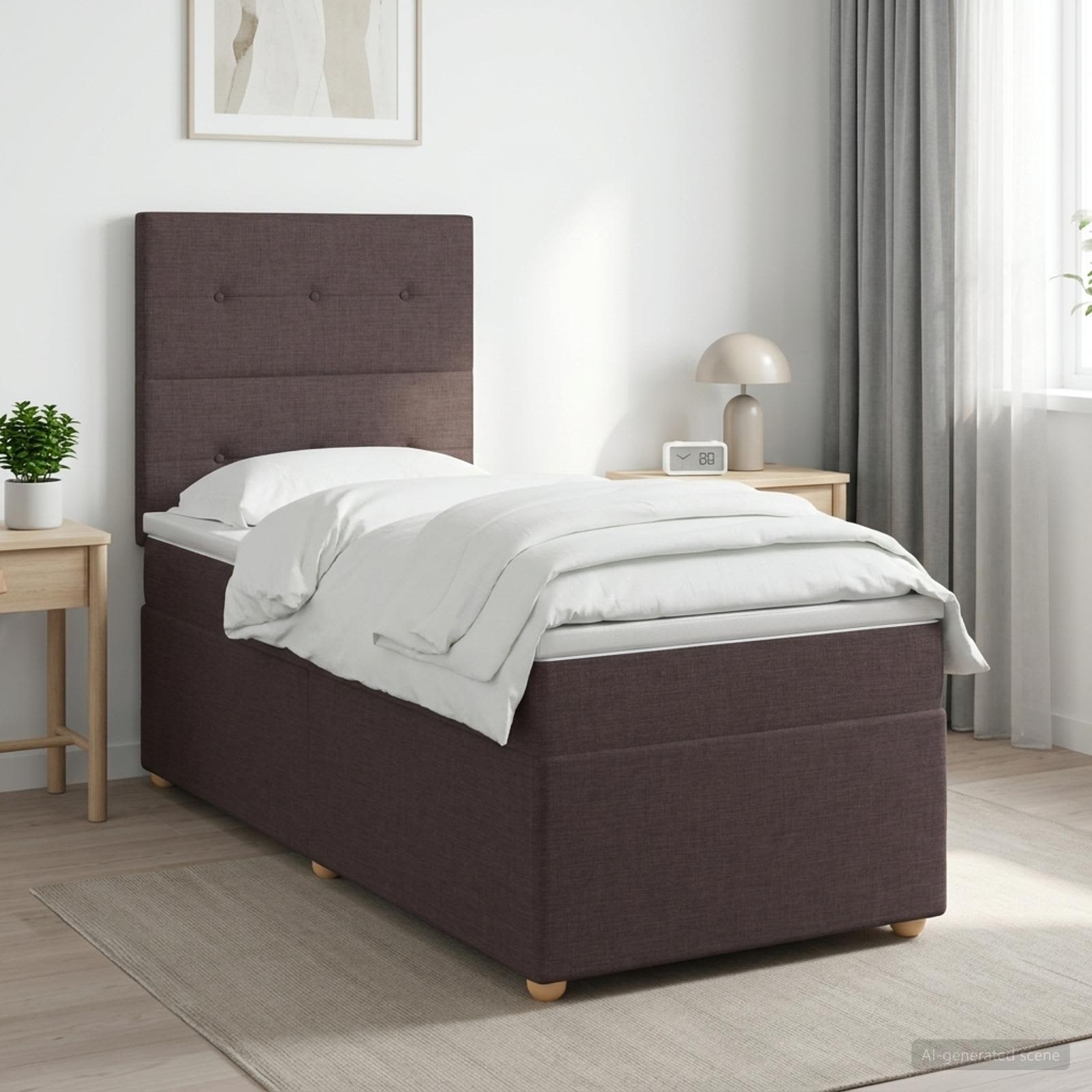 Κρεβάτι box spring με στρώμα Σκούρο Καφέ 100 x 200 cm Ύφασμα - Pakobazaar