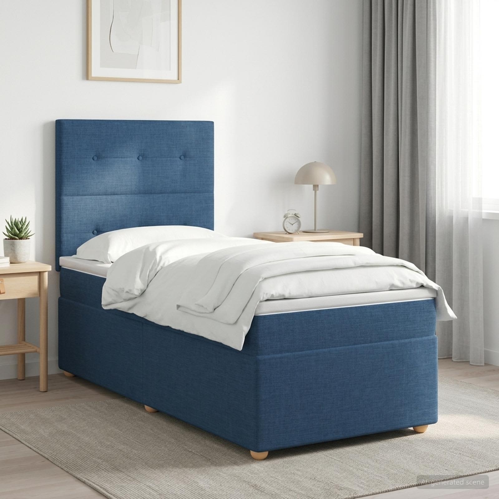 Κρεβάτι box spring με στρώμα Μπλε 90 x 190 cm Ύφασμα