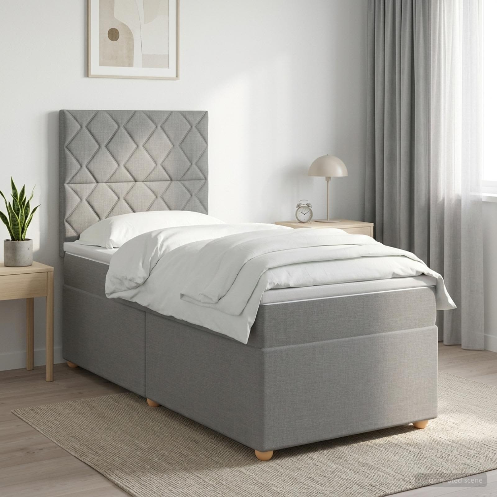 Κρεβάτι box spring με στρώμα Ανοιχτό γκρι Μονό Ύφασμα - Pakobazaar