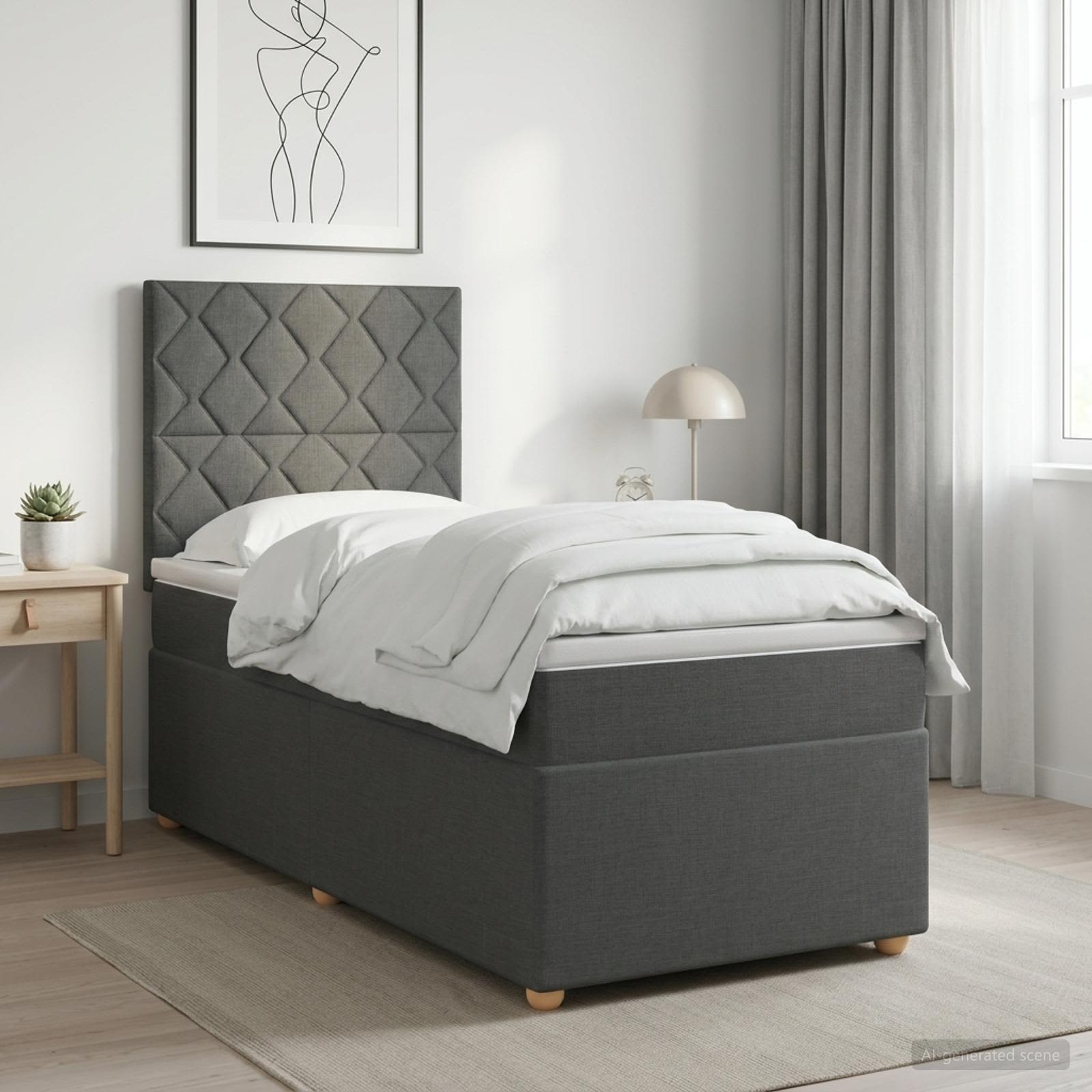 Κρεβάτι box spring με στρώμα Σκούρο Γκρι 90 x 190 cm Ύφασμα - Pakobazaar