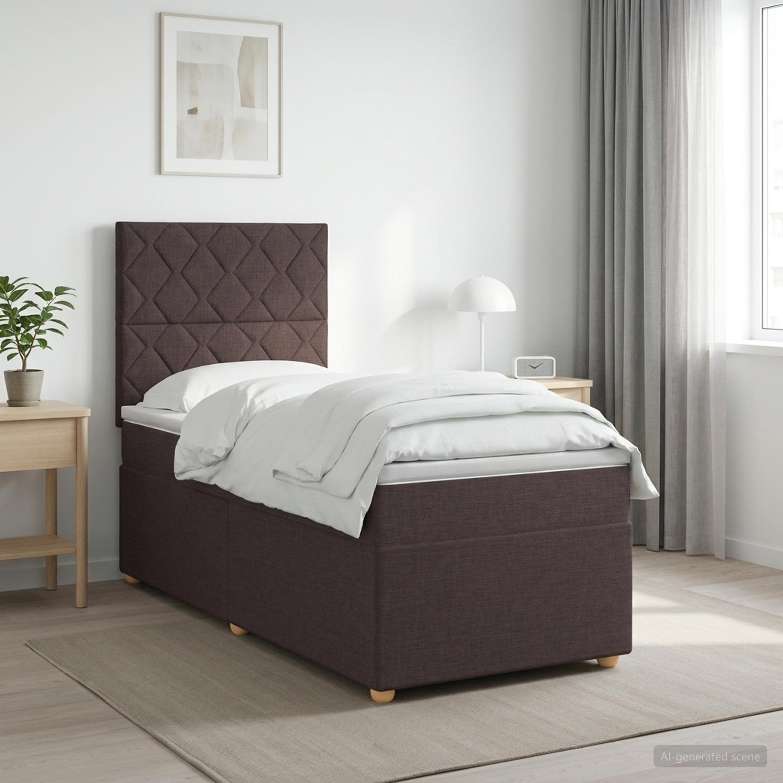 Κρεβάτι box spring με στρώμα Σκούρο Καφέ 80 x 200 cm Ύφασμα - Pakobazaar
