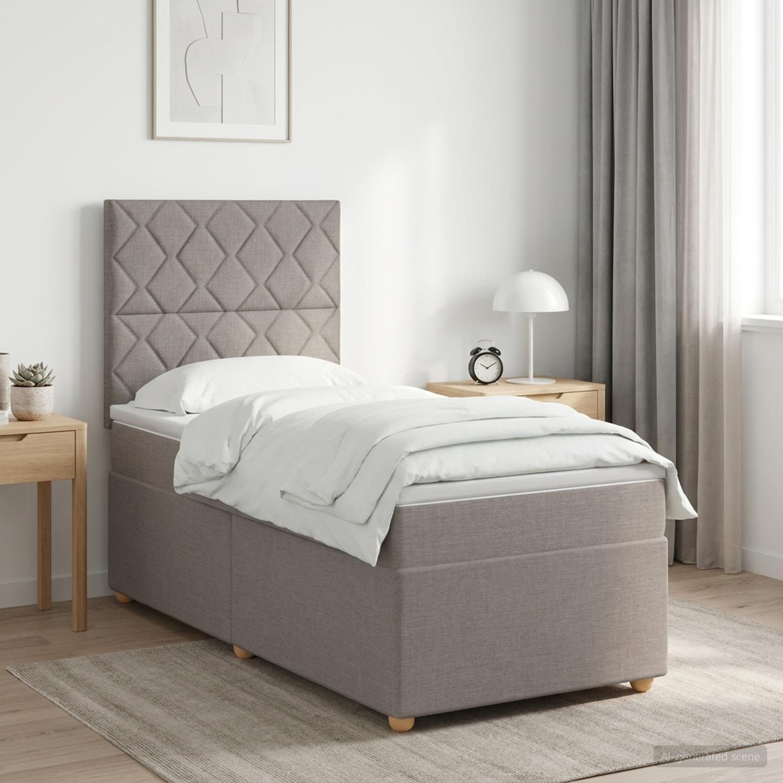 Κρεβάτι box spring με στρώμα Taupe 90 x 190 cm Ύφασμα - Pakobazaar