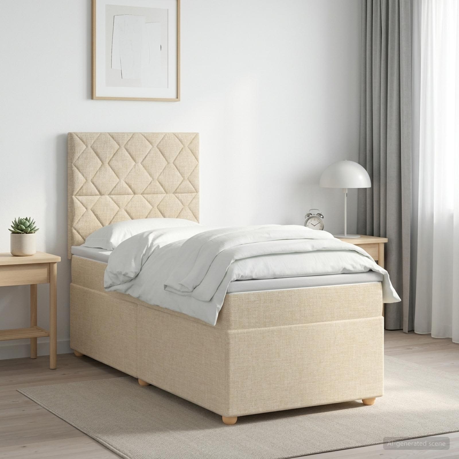 Κρεβάτι box spring με στρώμα Κρεμ 90 x 200 cm Ύφασμα - Pakobazaar