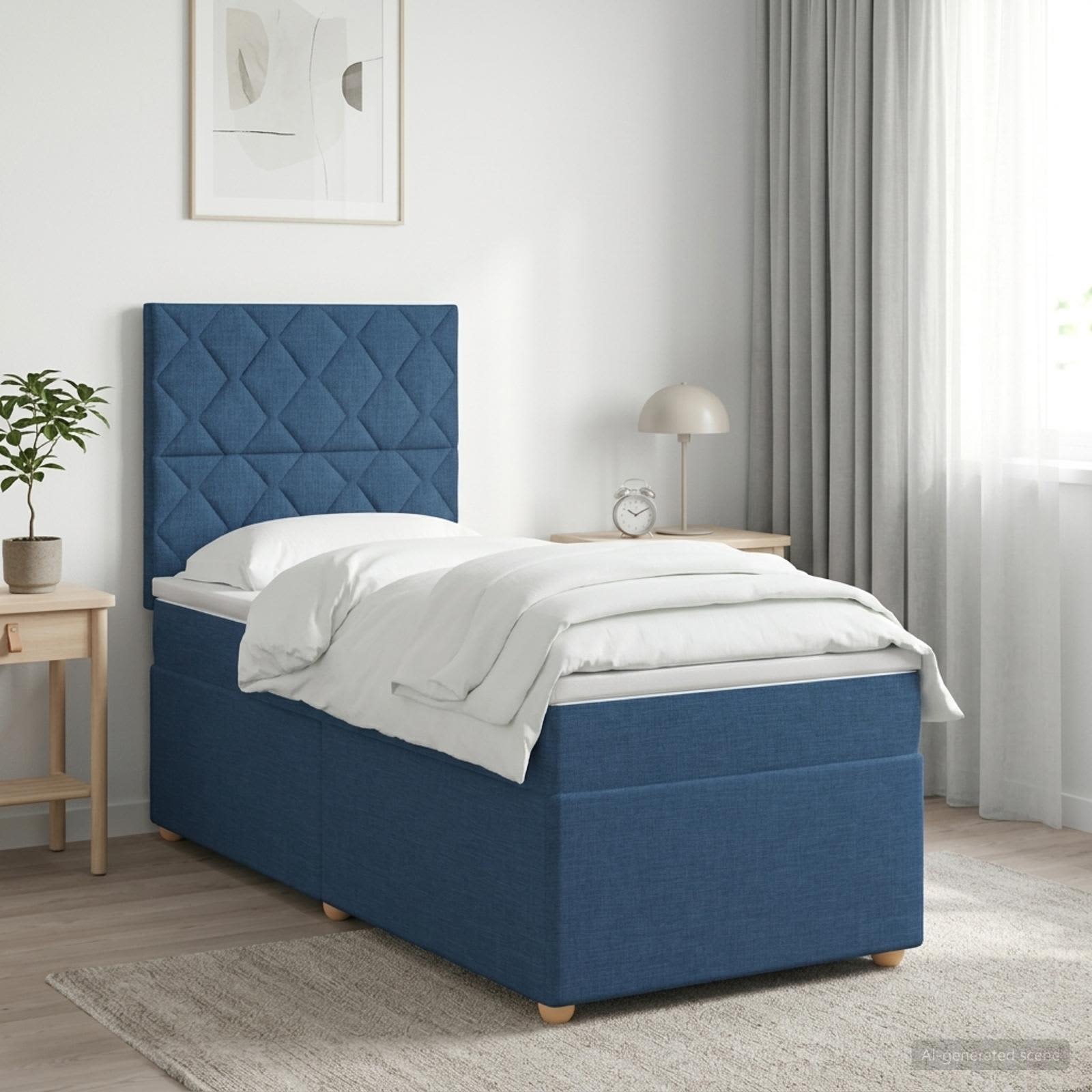 Κρεβάτι box spring με στρώμα Μπλε 90 x 200 cm Ύφασμα - Pakobazaar