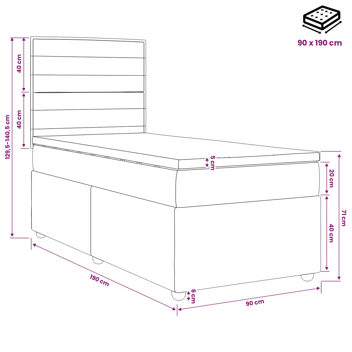 Κρεβάτι box spring με στρώμα Ανοιχτό γκρι 90 x 190 cm Ύφασμα