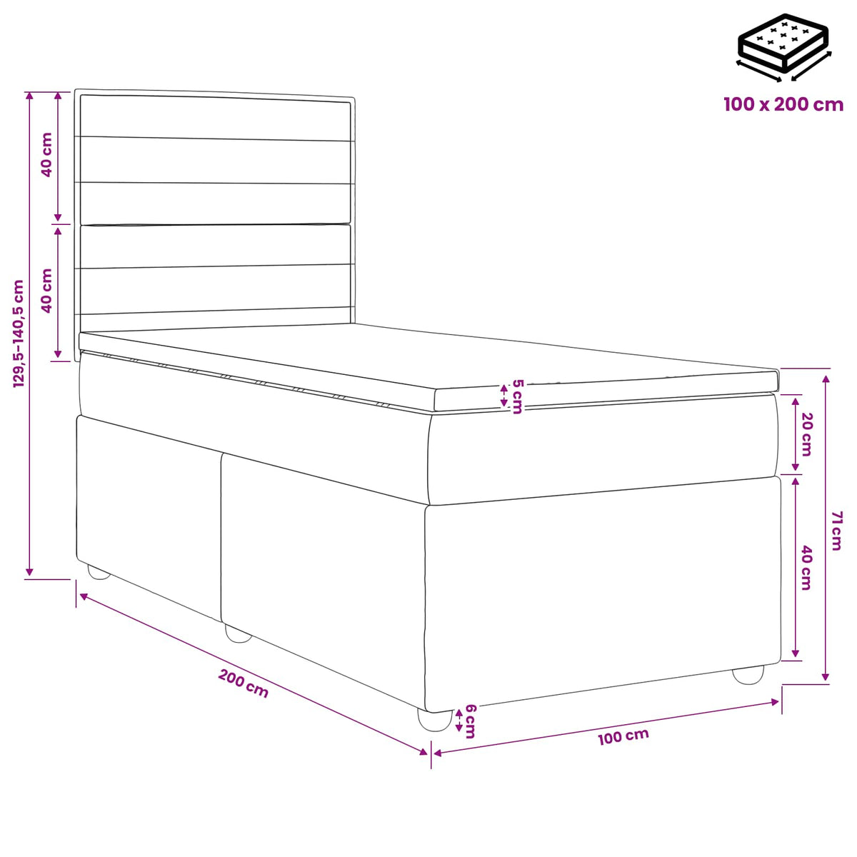 Κρεβάτι box spring με στρώμα Μπλε 100 x 200 cm Ύφασμα