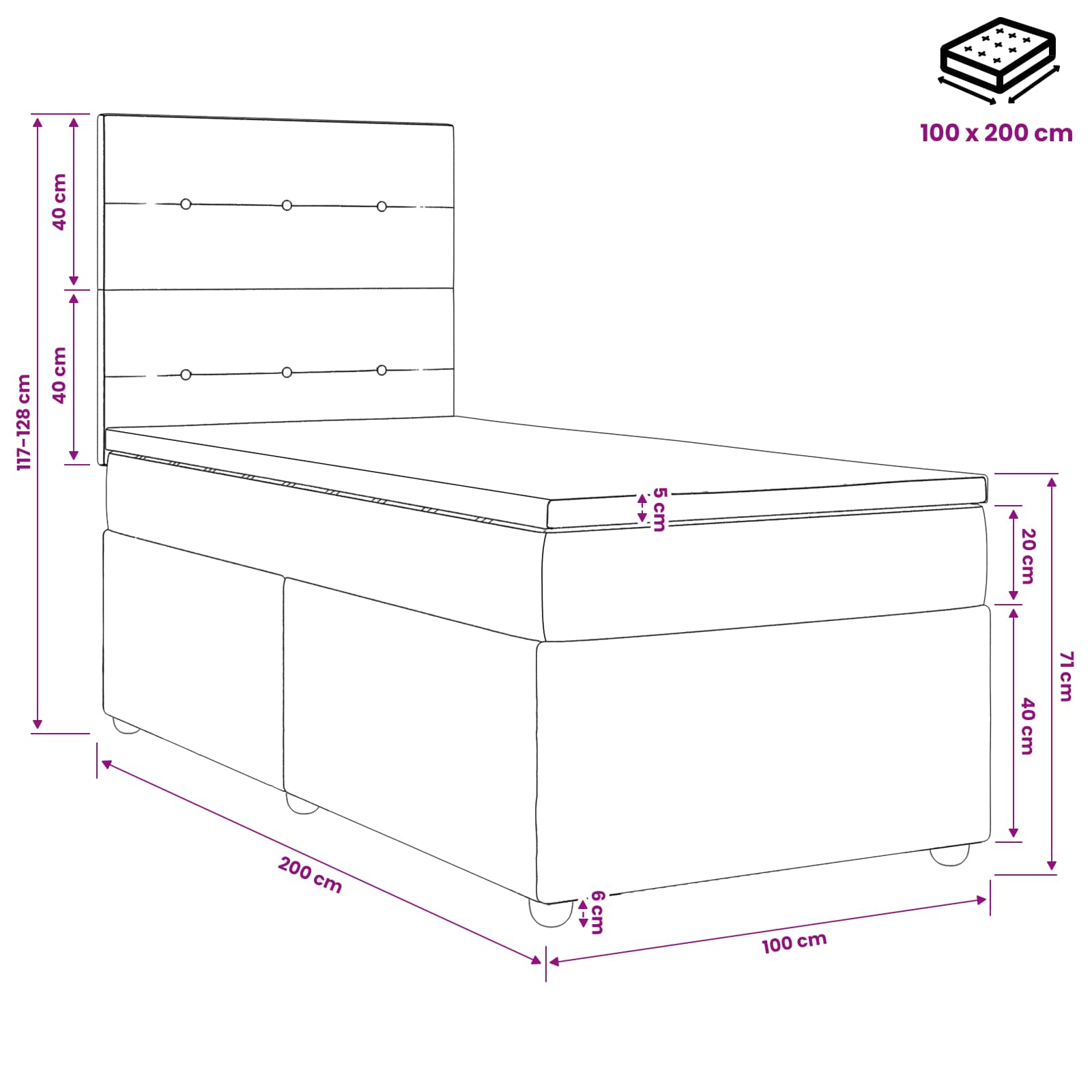 Κρεβάτι box spring με στρώμα Σκούρο Καφέ 100 x 200 cm Ύφασμα - Pakobazaar