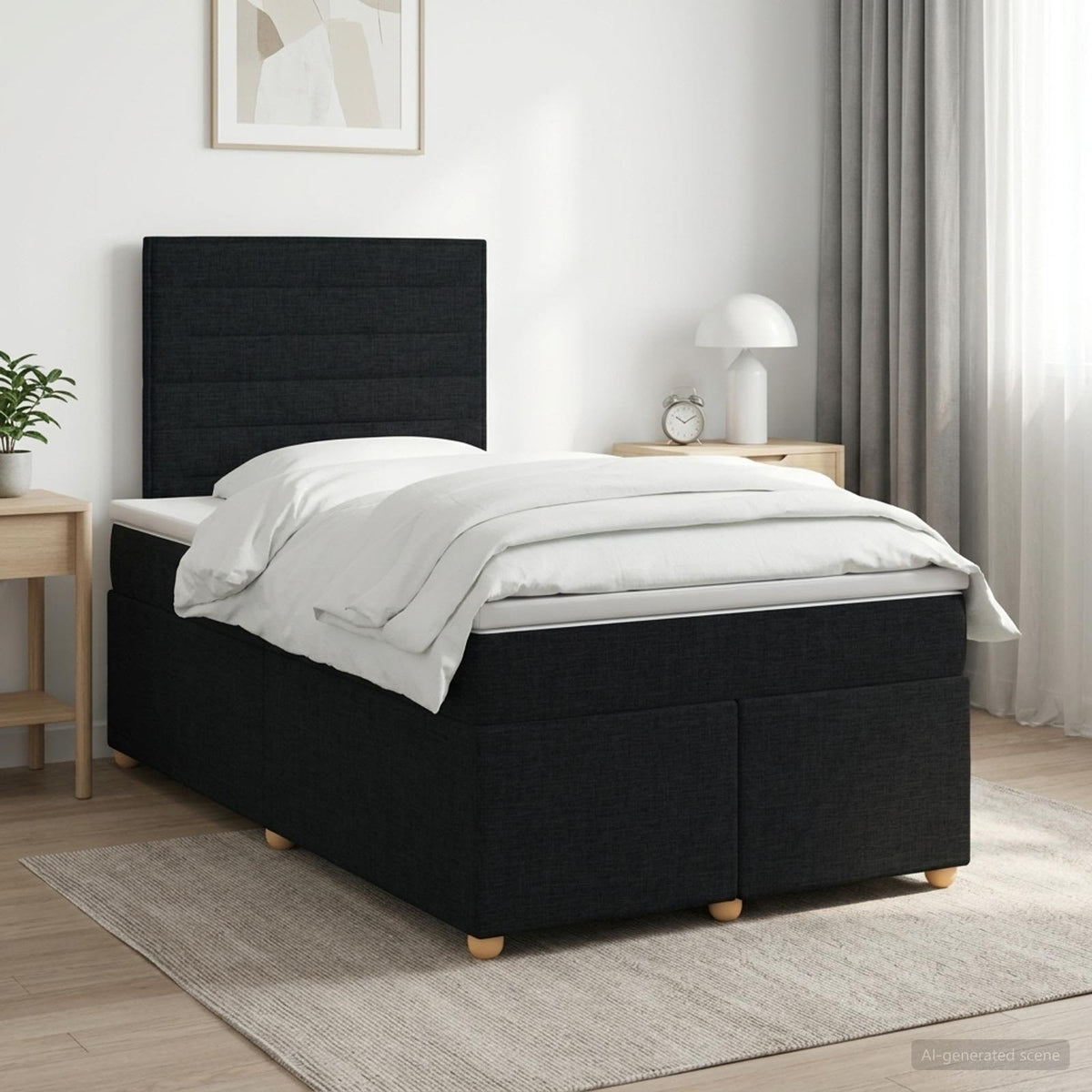 Κρεβάτι box spring με στρώμα Μαύρο 120 x 190 cm Ύφασμα - Pakobazaar