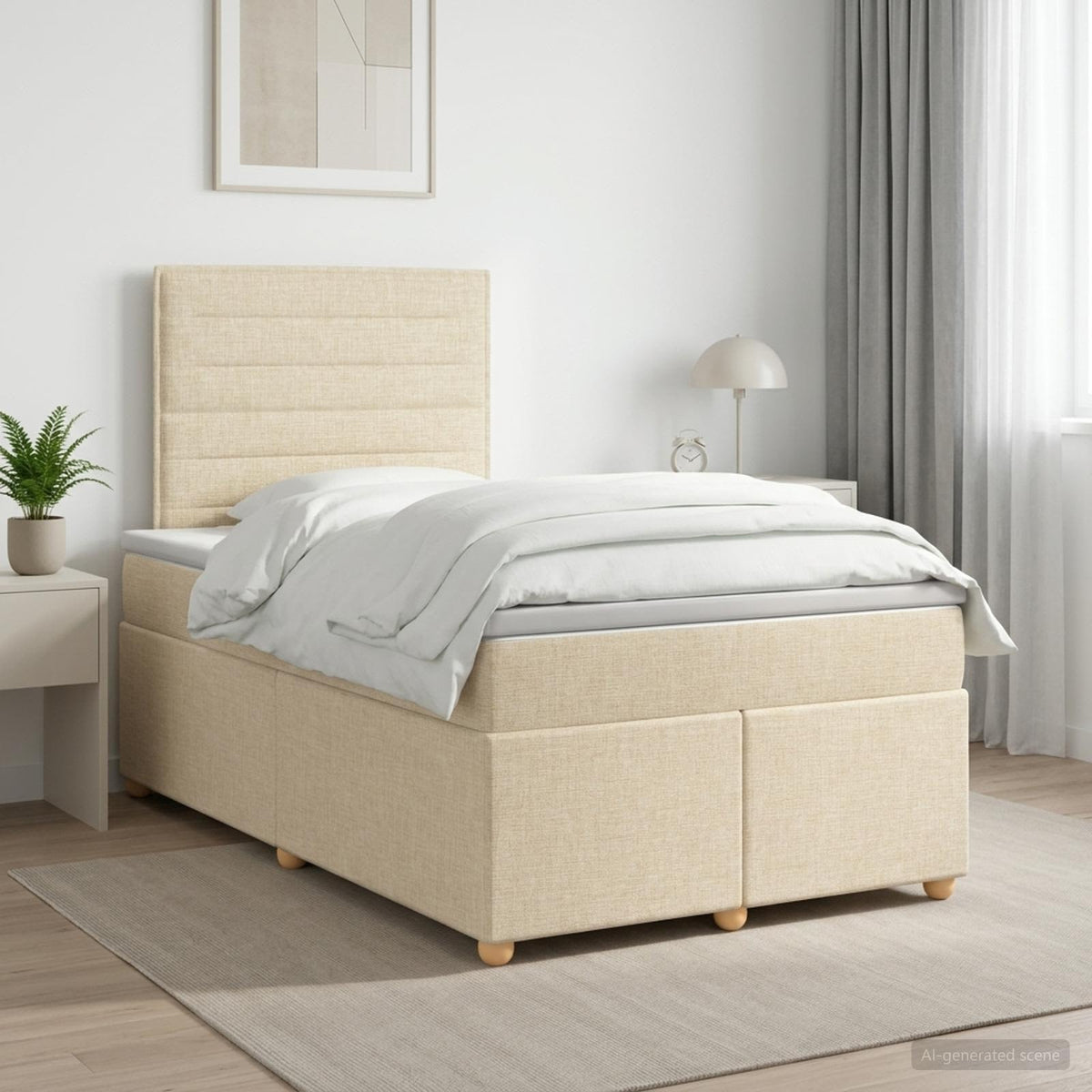 Κρεβάτι box spring με στρώμα Κρεμ 120 x 200 cm Ύφασμα