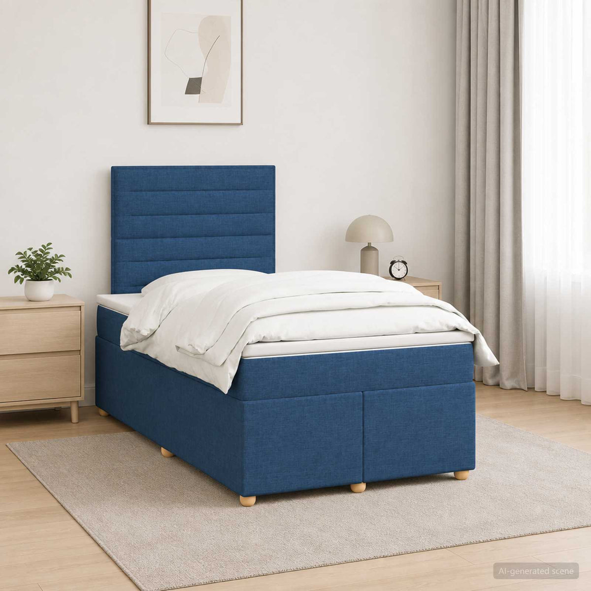 Κρεβάτι box spring με στρώμα Μπλε 120 x 190 cm Ύφασμα - Pakobazaar