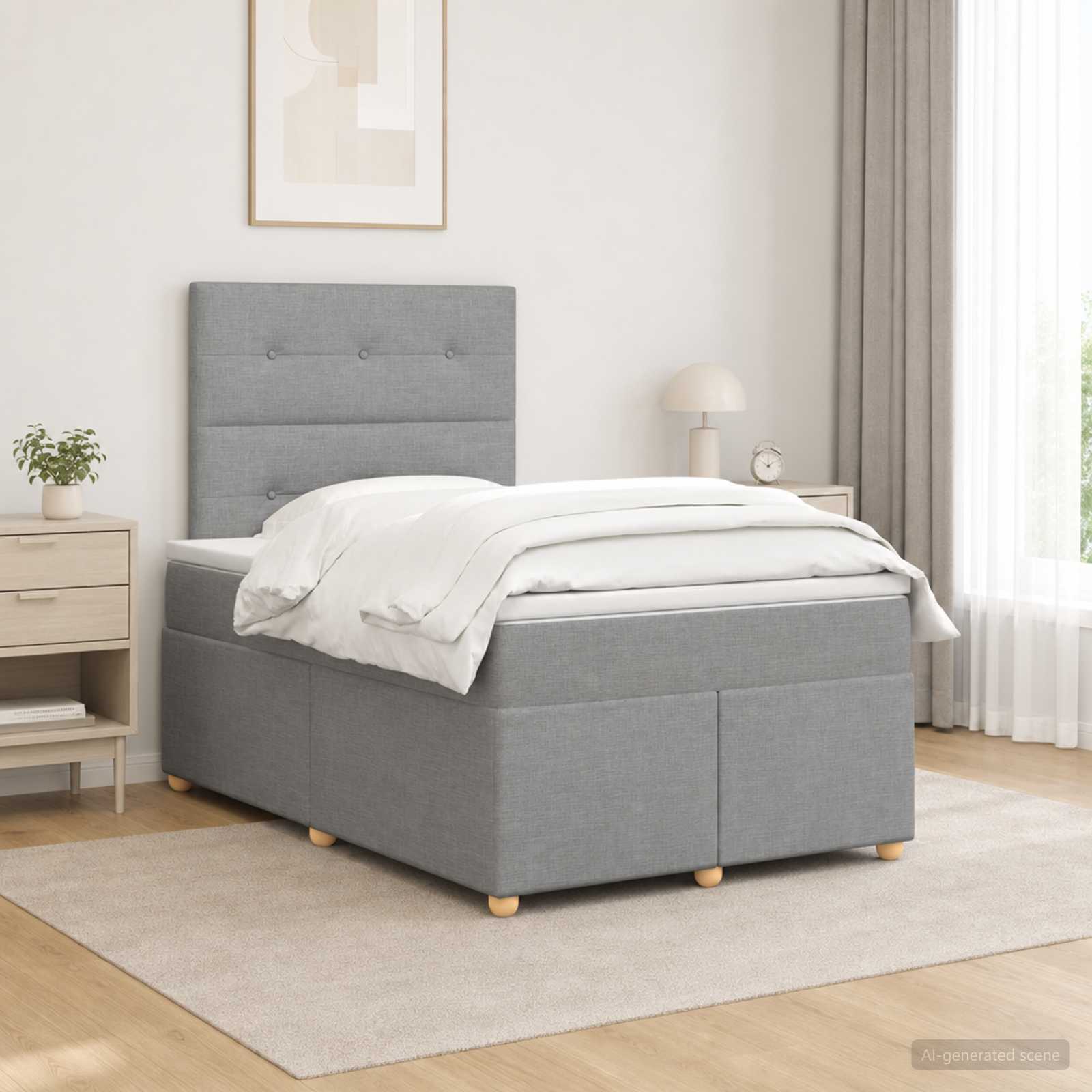 Κρεβάτι box spring με στρώμα Ανοιχτό γκρι 120 x 200 cm Ύφασμα - Pakobazaar