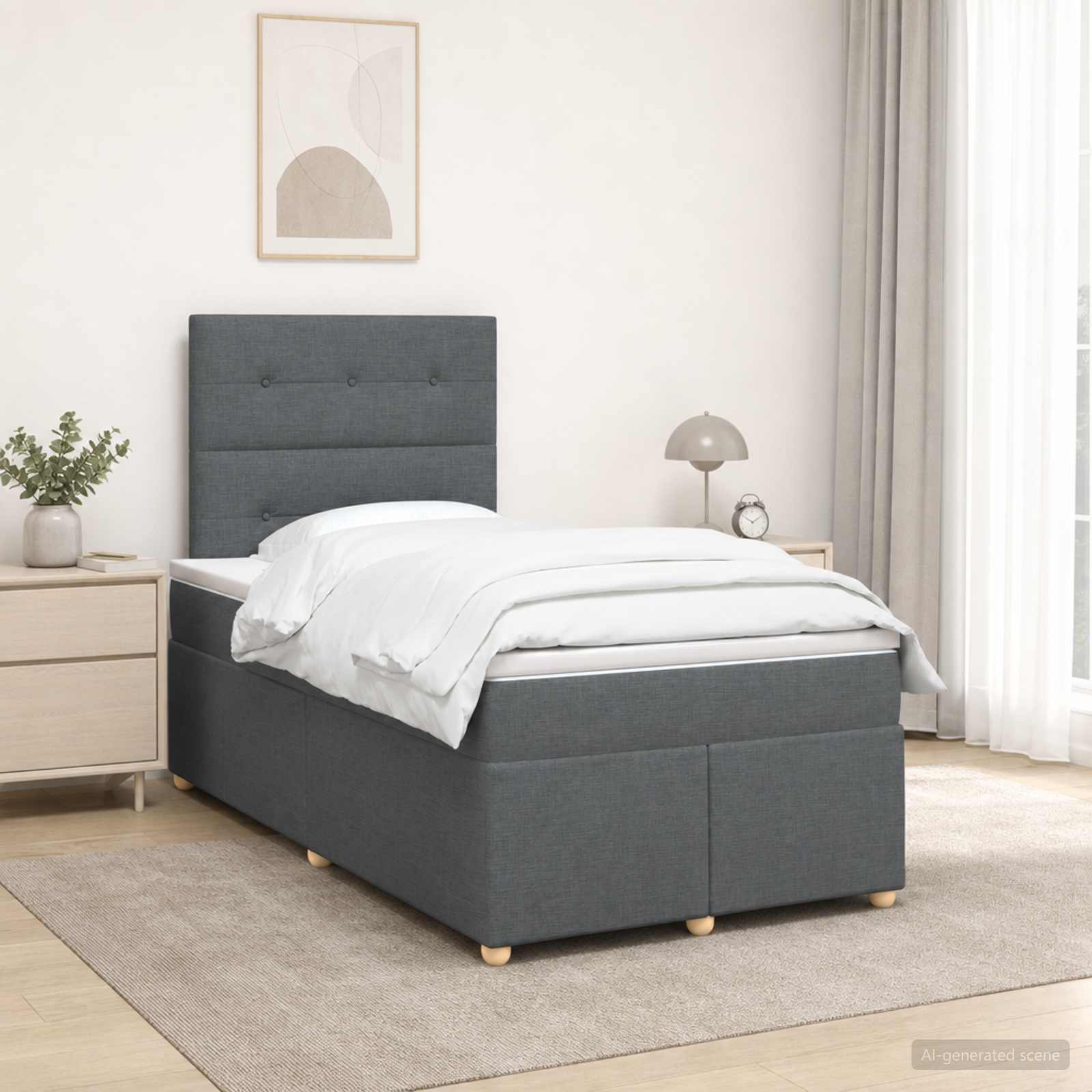 Κρεβάτι box spring με στρώμα Σκούρο Γκρι 120 x 190 cm Ύφασμα - Pakobazaar