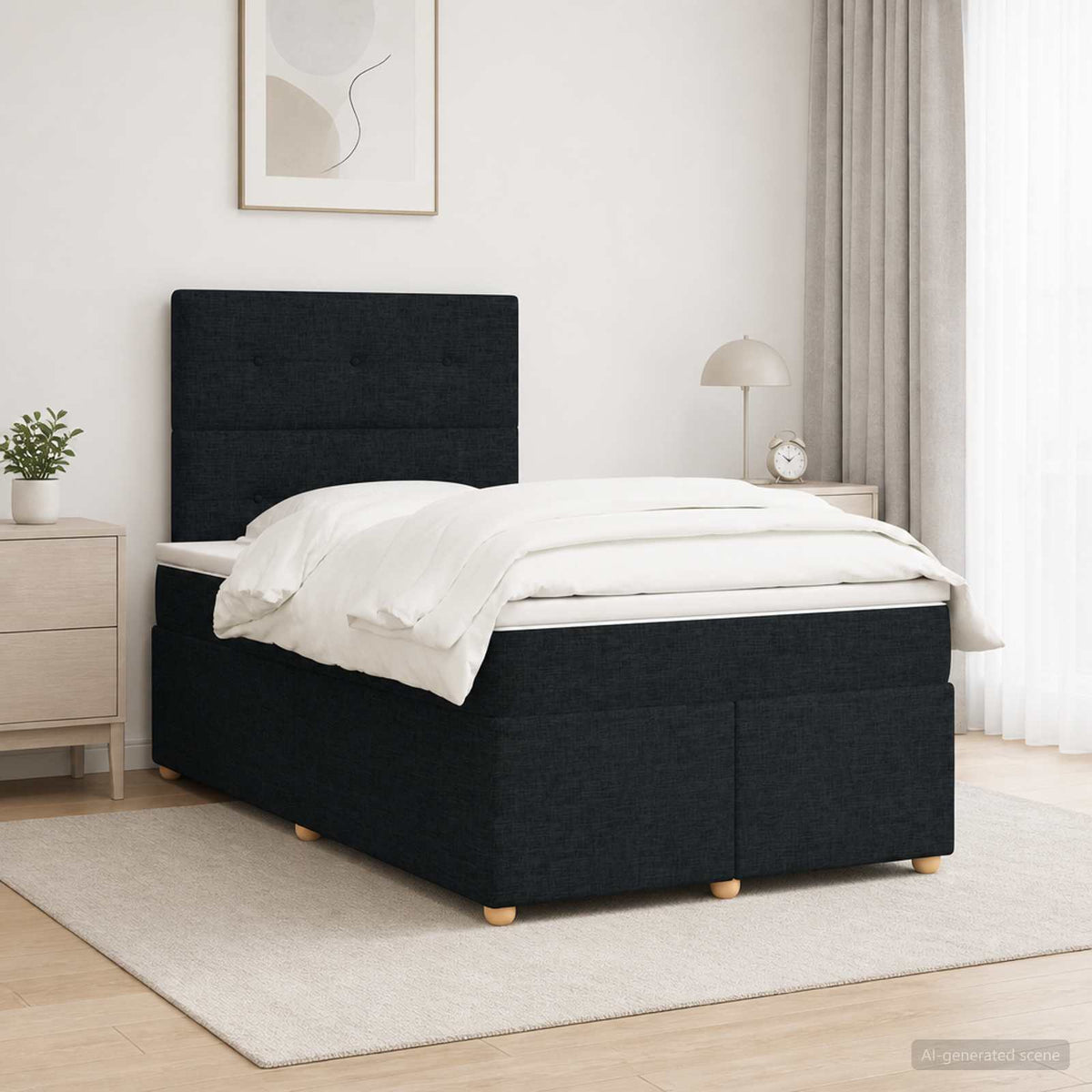 Κρεβάτι box spring με στρώμα Μαύρο 120 x 190 cm Ύφασμα - Pakobazaar