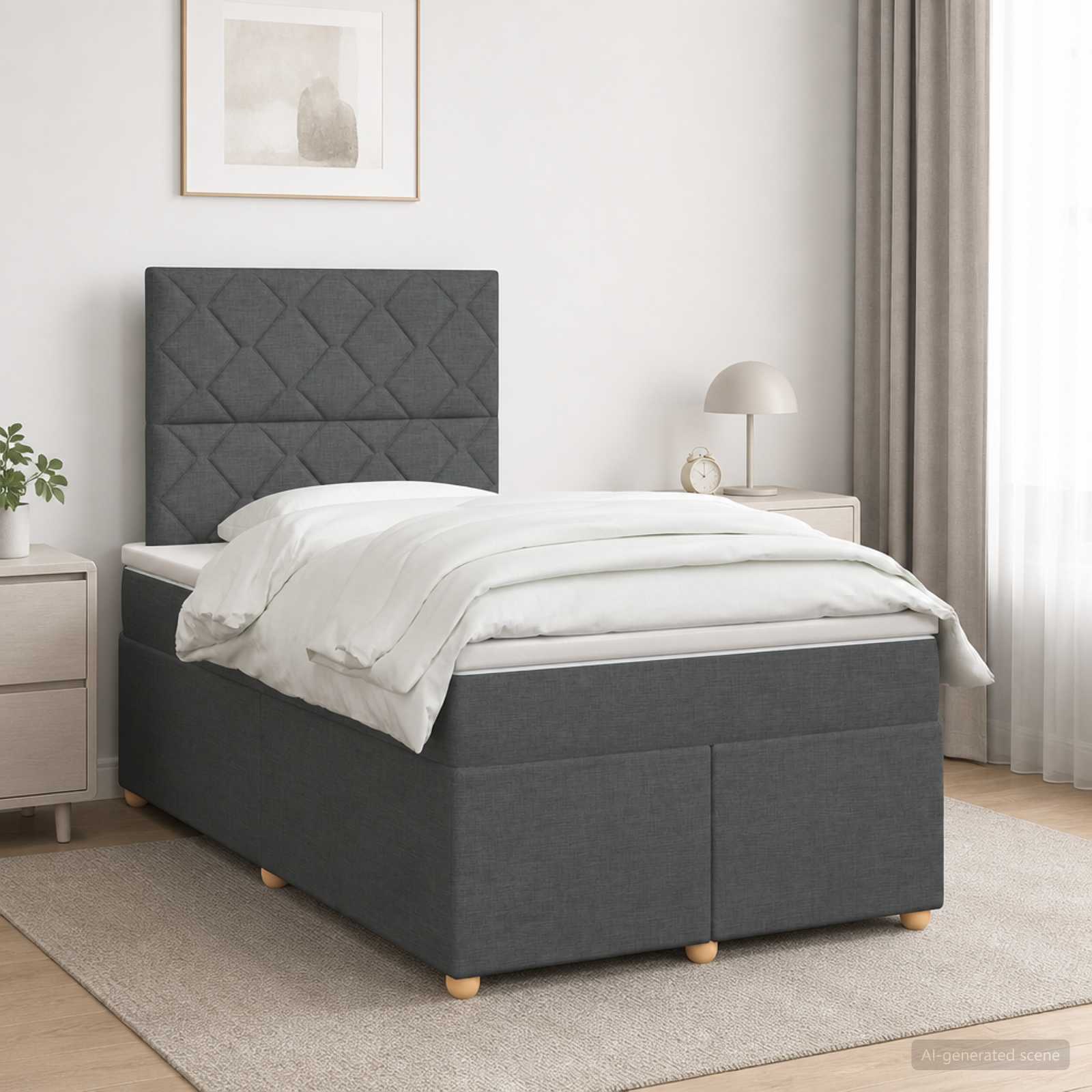 Κρεβάτι box spring με στρώμα Σκούρο Γκρι 120 x 190 cm Ύφασμα - Pakobazaar