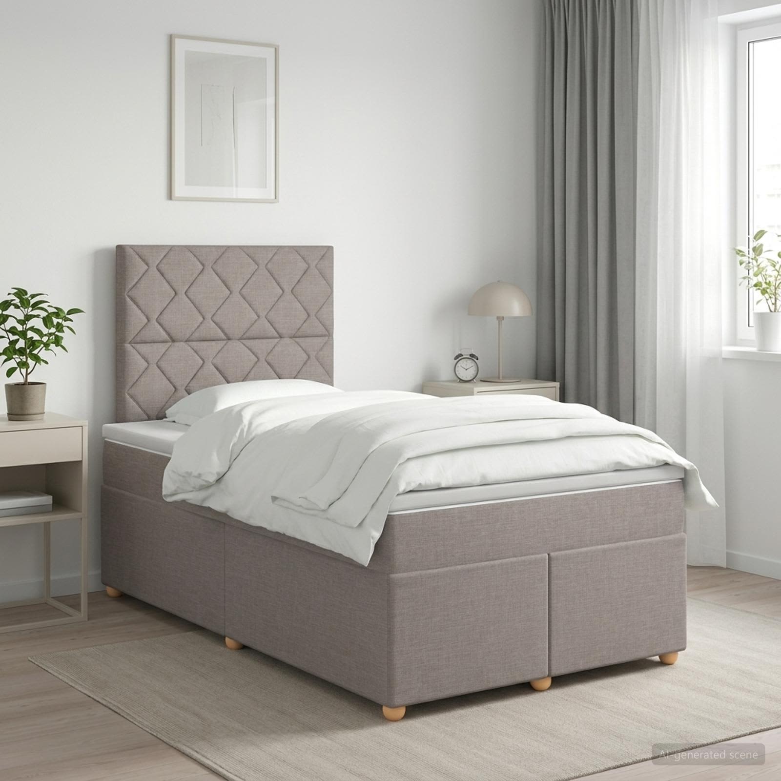 Κρεβάτι box spring με στρώμα Taupe 120 x 190 cm Ύφασμα - Pakobazaar