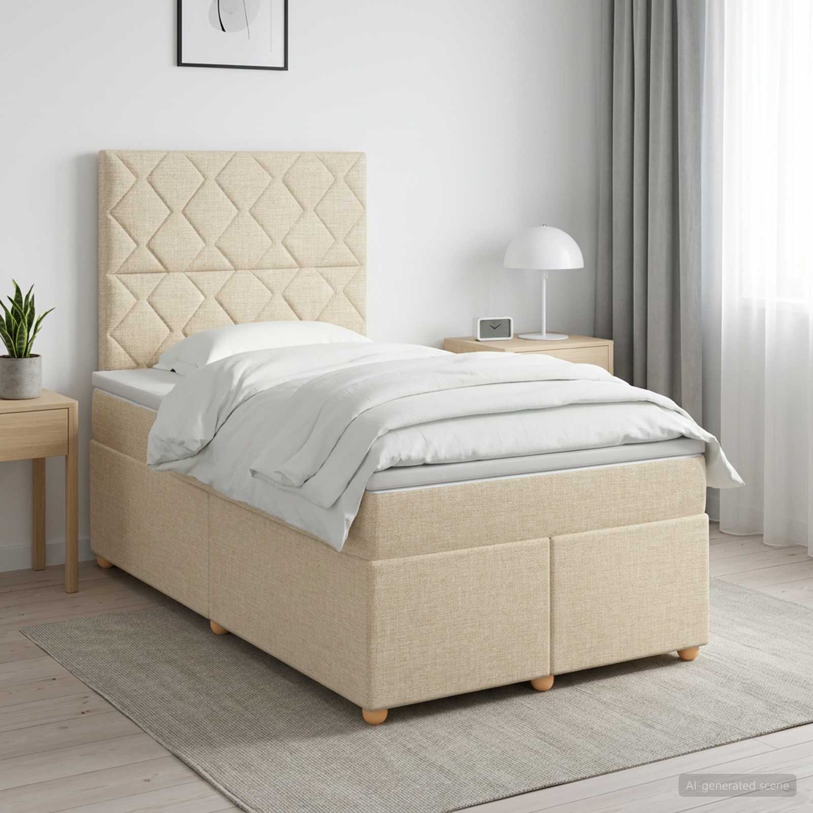 Κρεβάτι box spring με στρώμα Κρεμ 120 x 200 cm Ύφασμα - Pakobazaar