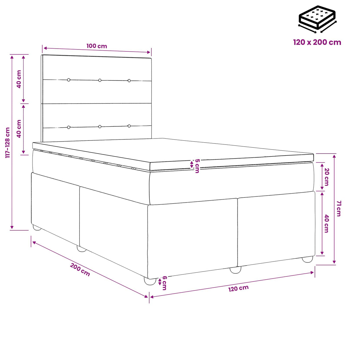 Κρεβάτι box spring με στρώμα Σκούρο Καφέ 120 x 200 cm Ύφασμα - Pakobazaar