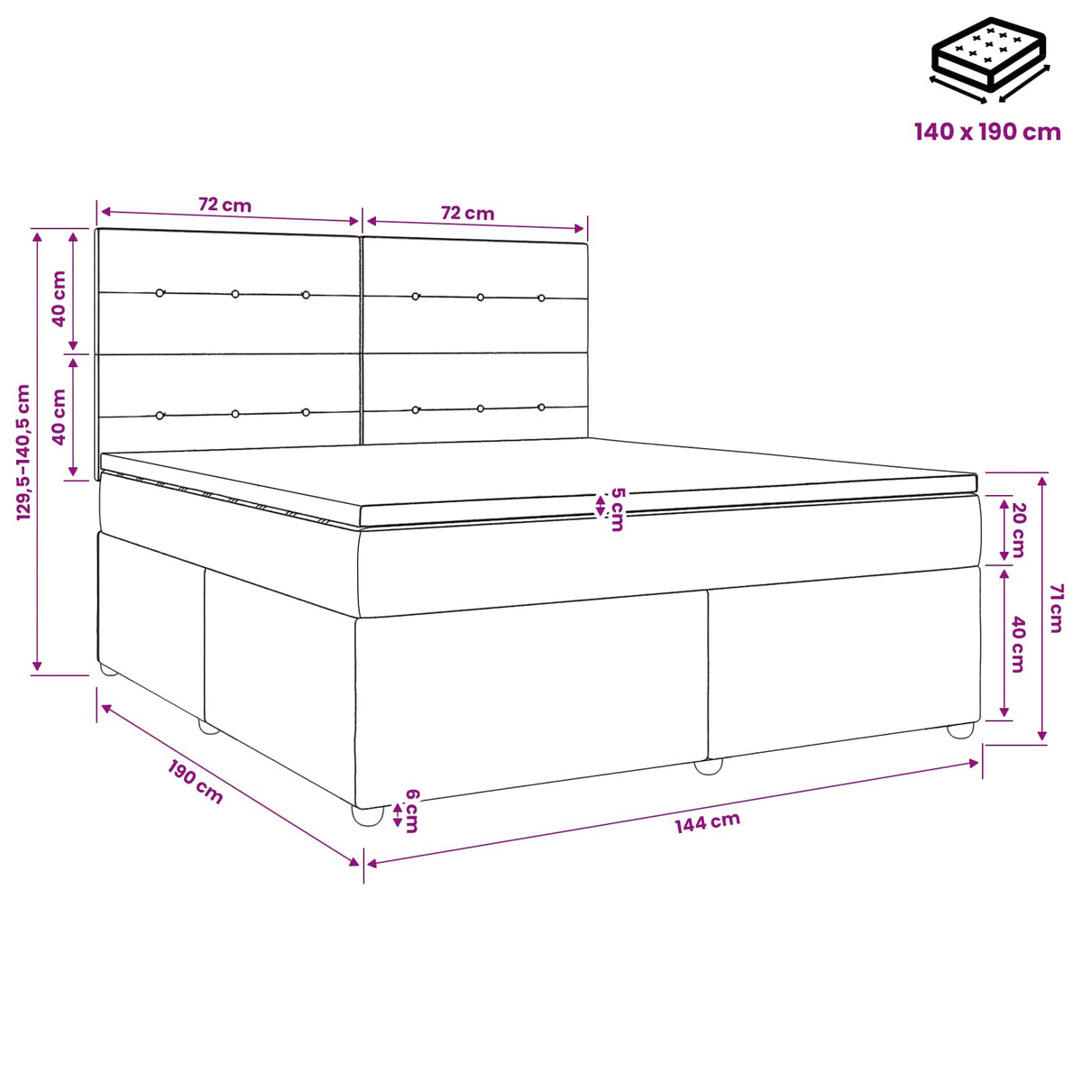 Κρεβάτι box spring με στρώμα Taupe 140 x 190 cm Ύφασμα