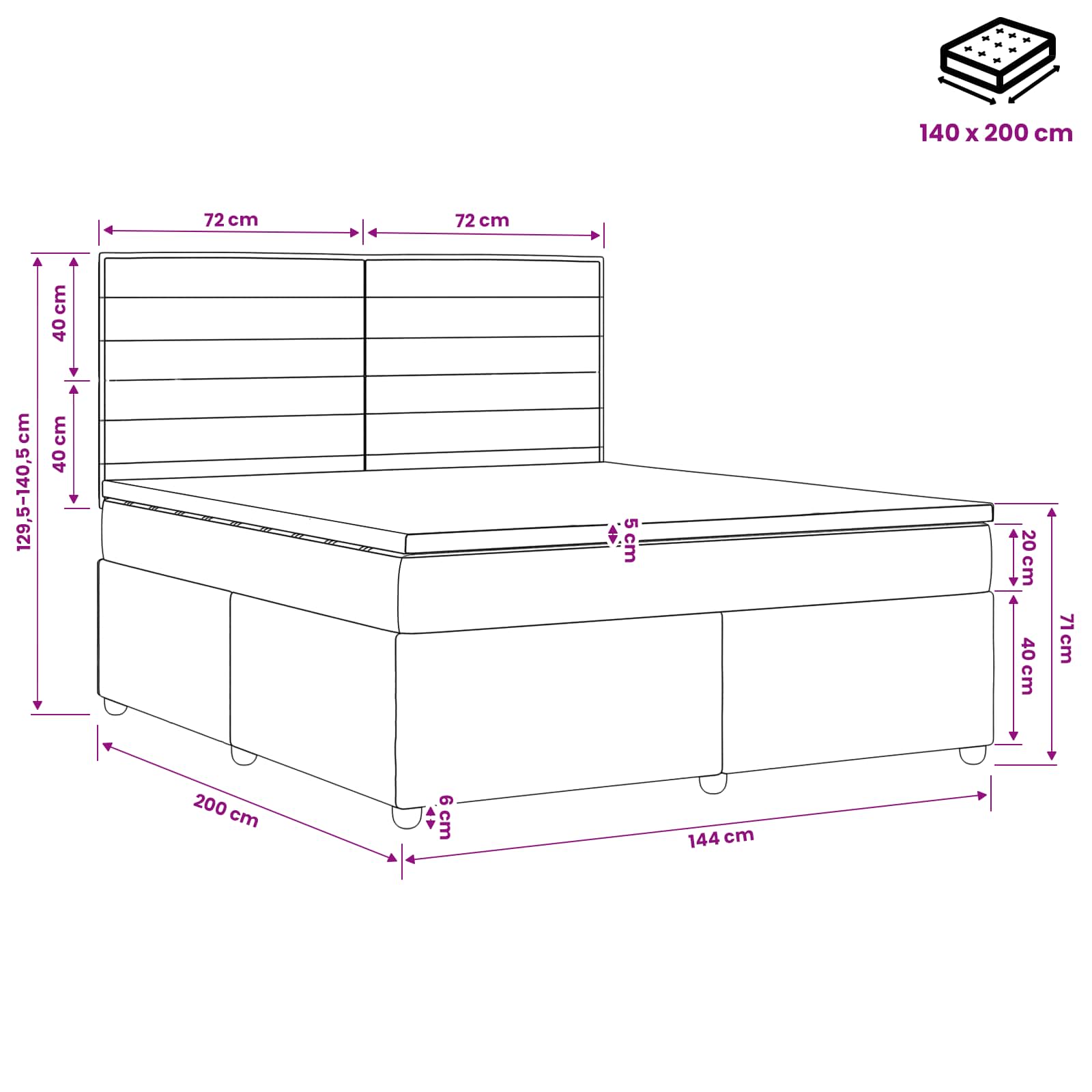 Κρεβάτι box spring με στρώμα Σκούρο Καφέ 140 x 200 cm Ύφασμα - Pakobazaar