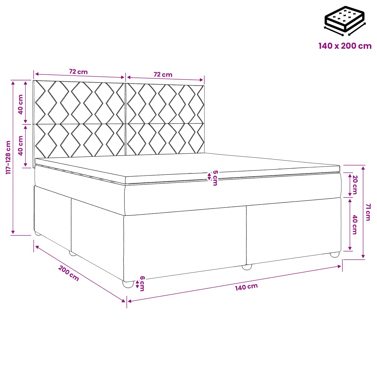 Κρεβάτι box spring με στρώμα Ανοιχτό γκρι 140 x 200 cm Ύφασμα - Pakobazaar