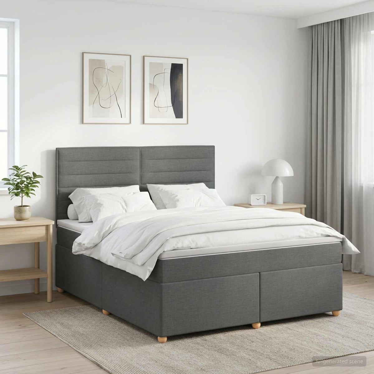 Κρεβάτι box spring με στρώμα Σκούρο Γκρι 180 x 200 cm Ύφασμα - Pakobazaar