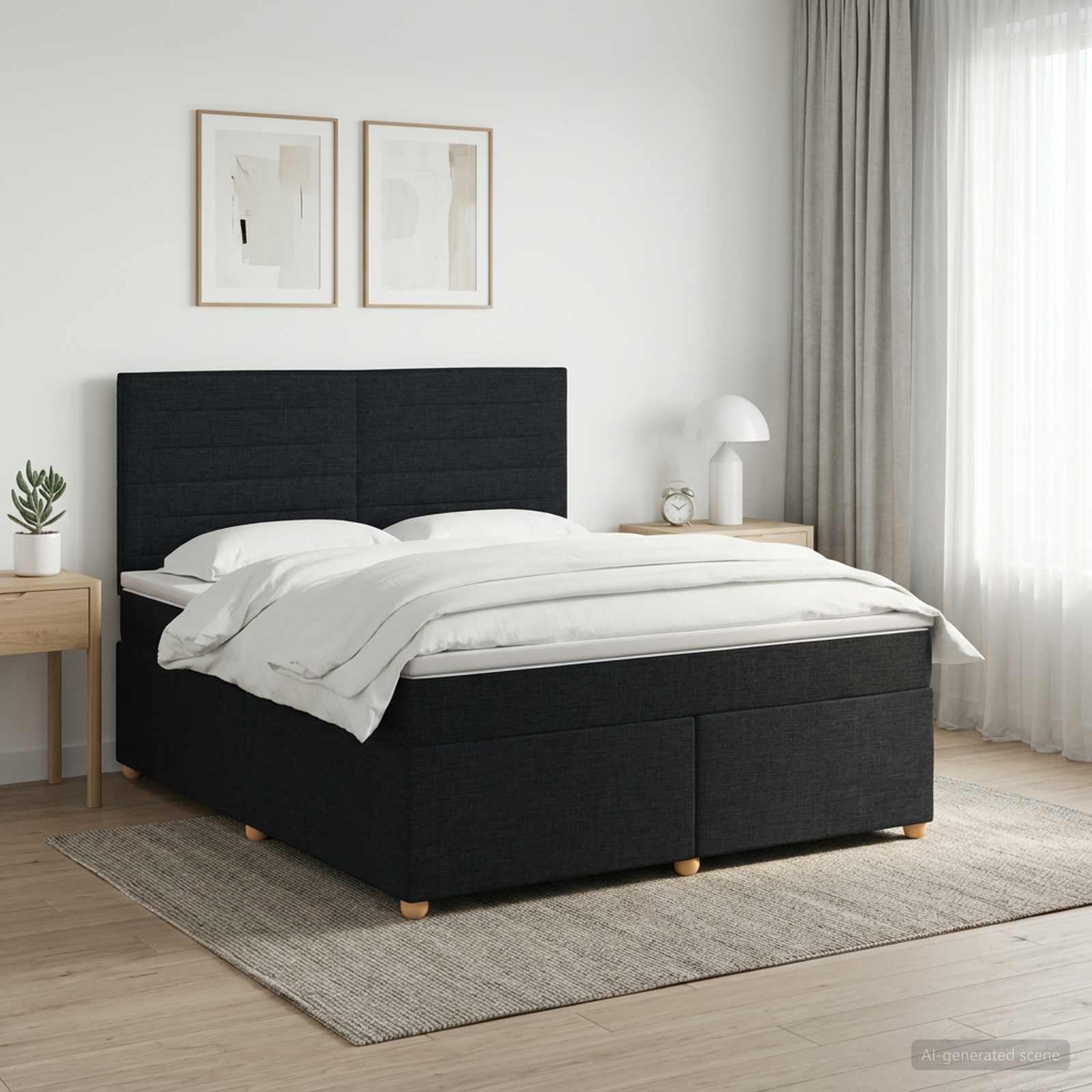 Κρεβάτι box spring με στρώμα Μαύρο 160 x 200 cm Ύφασμα