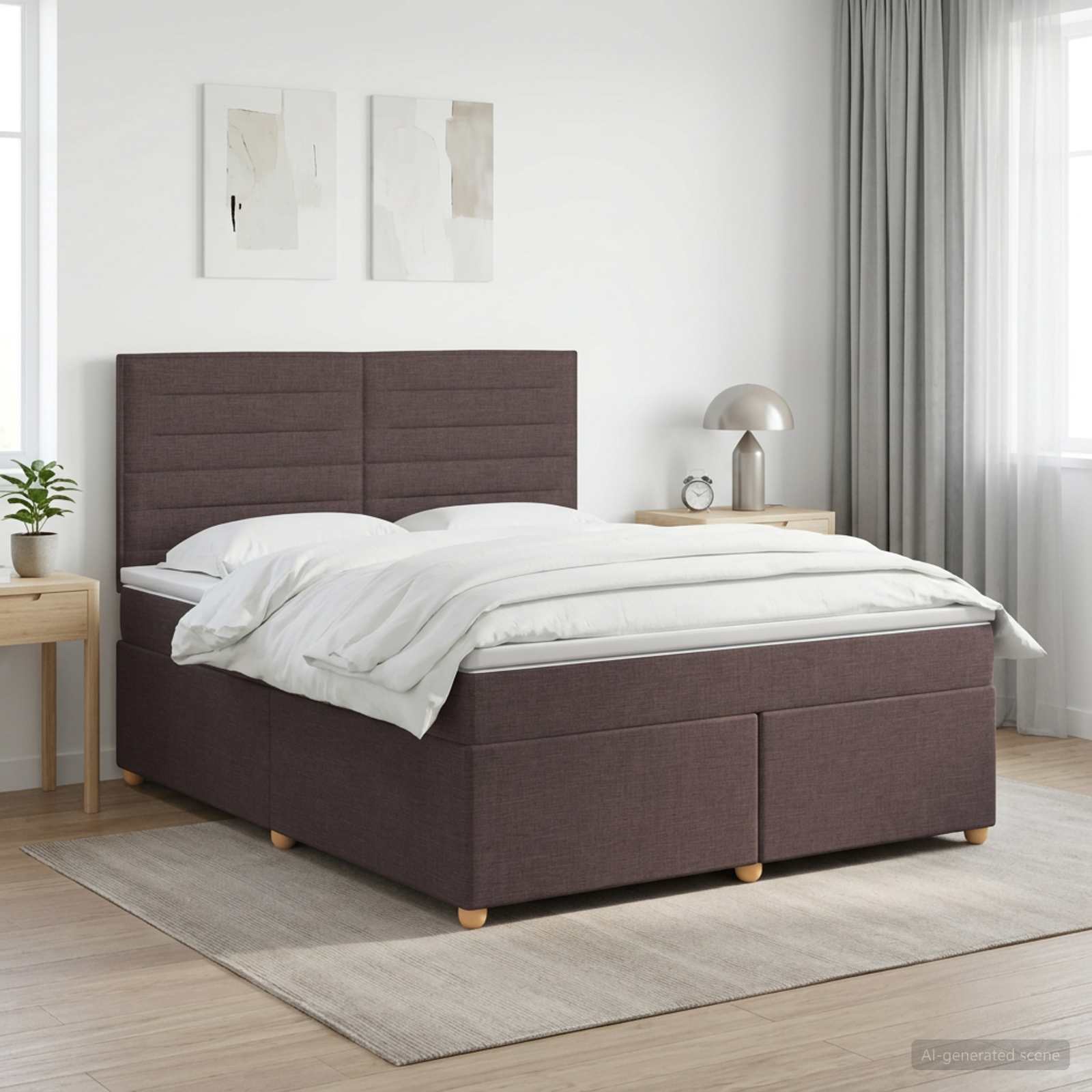 Κρεβάτι box spring με στρώμα Σκούρο Καφέ 140 x 200 cm Ύφασμα - Pakobazaar
