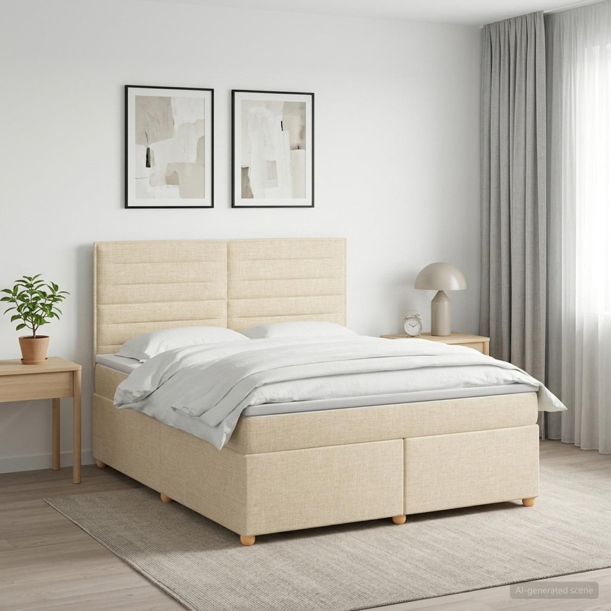 Κρεβάτι box spring με στρώμα Κρεμ 160 x 200 cm Ύφασμα