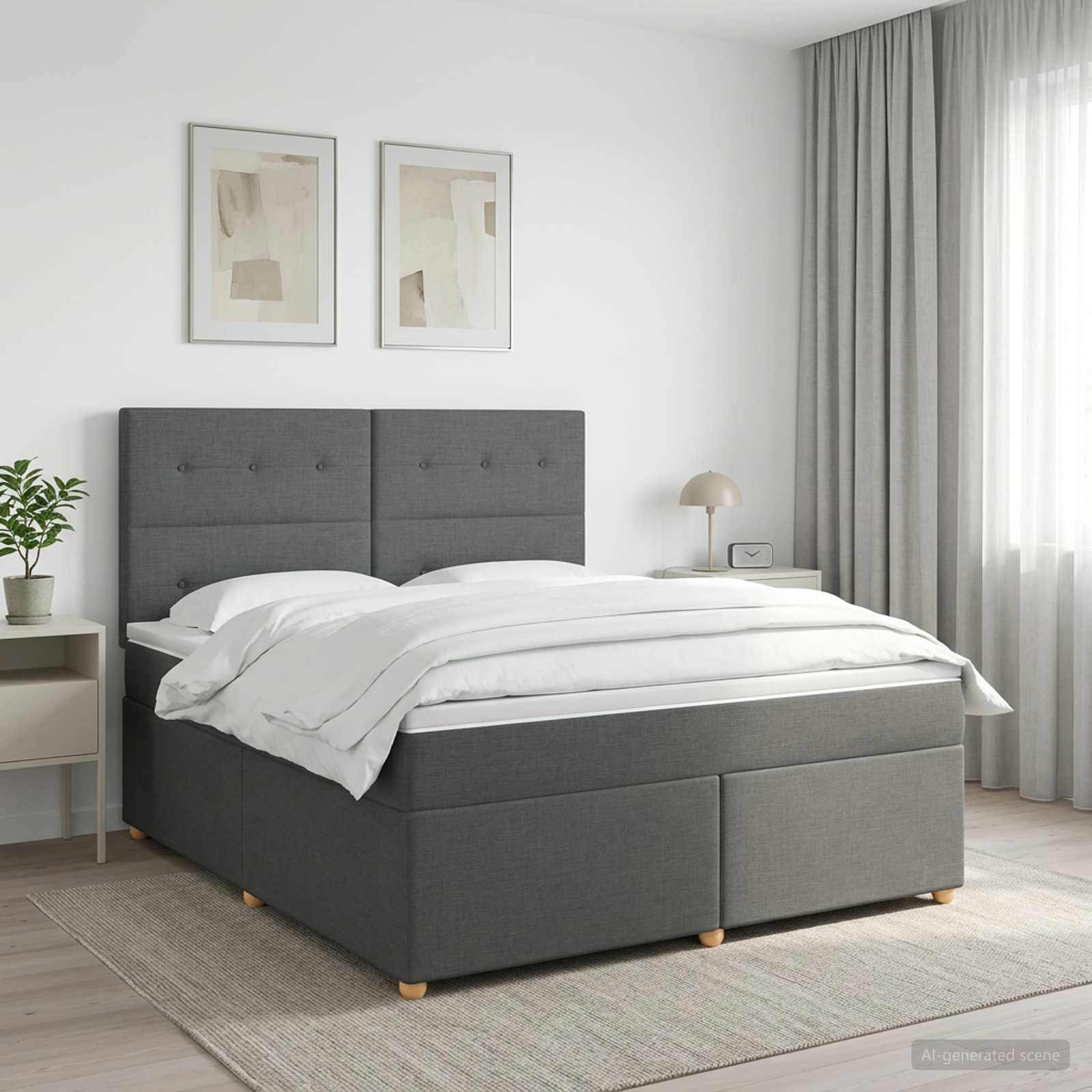 Κρεβάτι box spring με στρώμα Σκούρο Γκρι 180 x 200 cm Ύφασμα