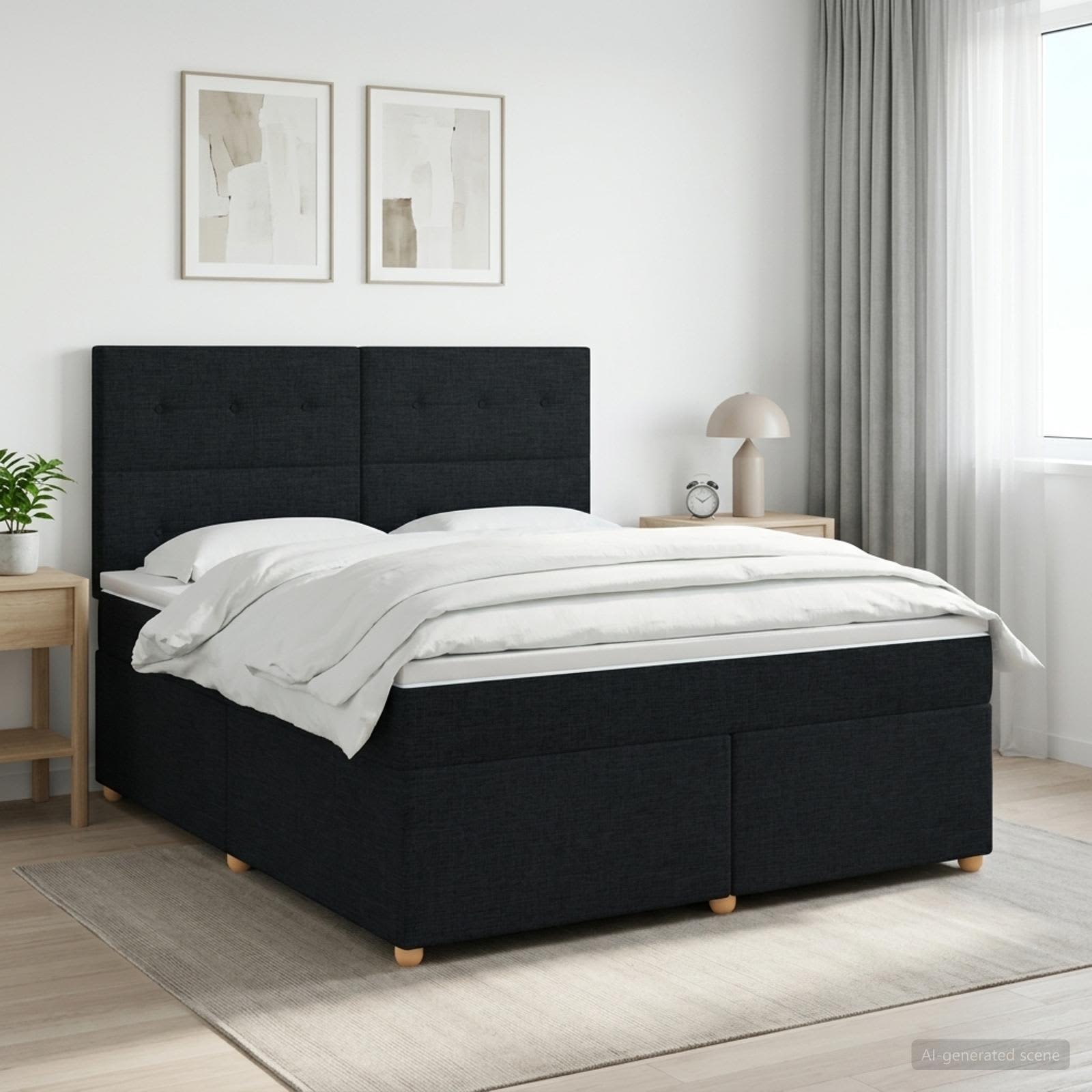 Κρεβάτι box spring με στρώμα Μαύρο 140 x 200 cm Ύφασμα - Pakobazaar