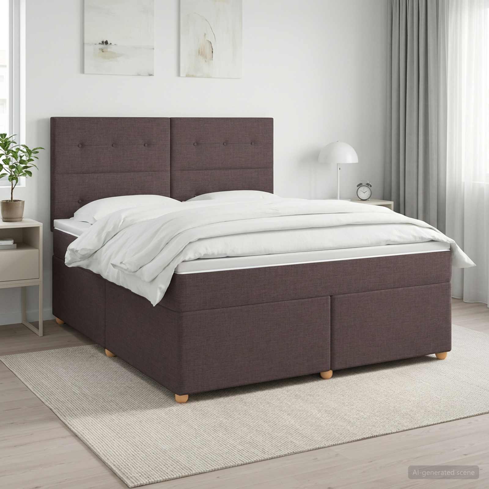 Κρεβάτι box spring με στρώμα Σκούρο Καφέ 180 x 200 cm Ύφασμα - Pakobazaar