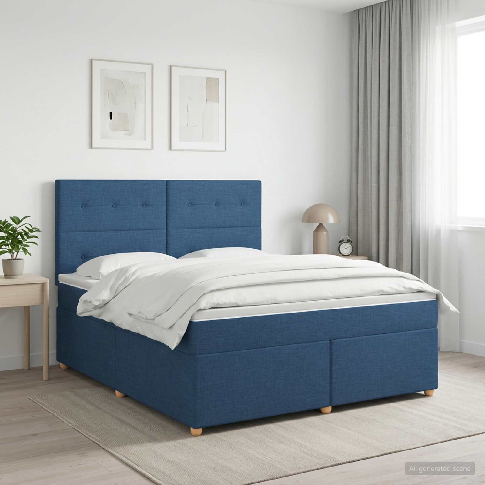 Κρεβάτι box spring με στρώμα Μπλε 180 x 200 cm Ύφασμα
