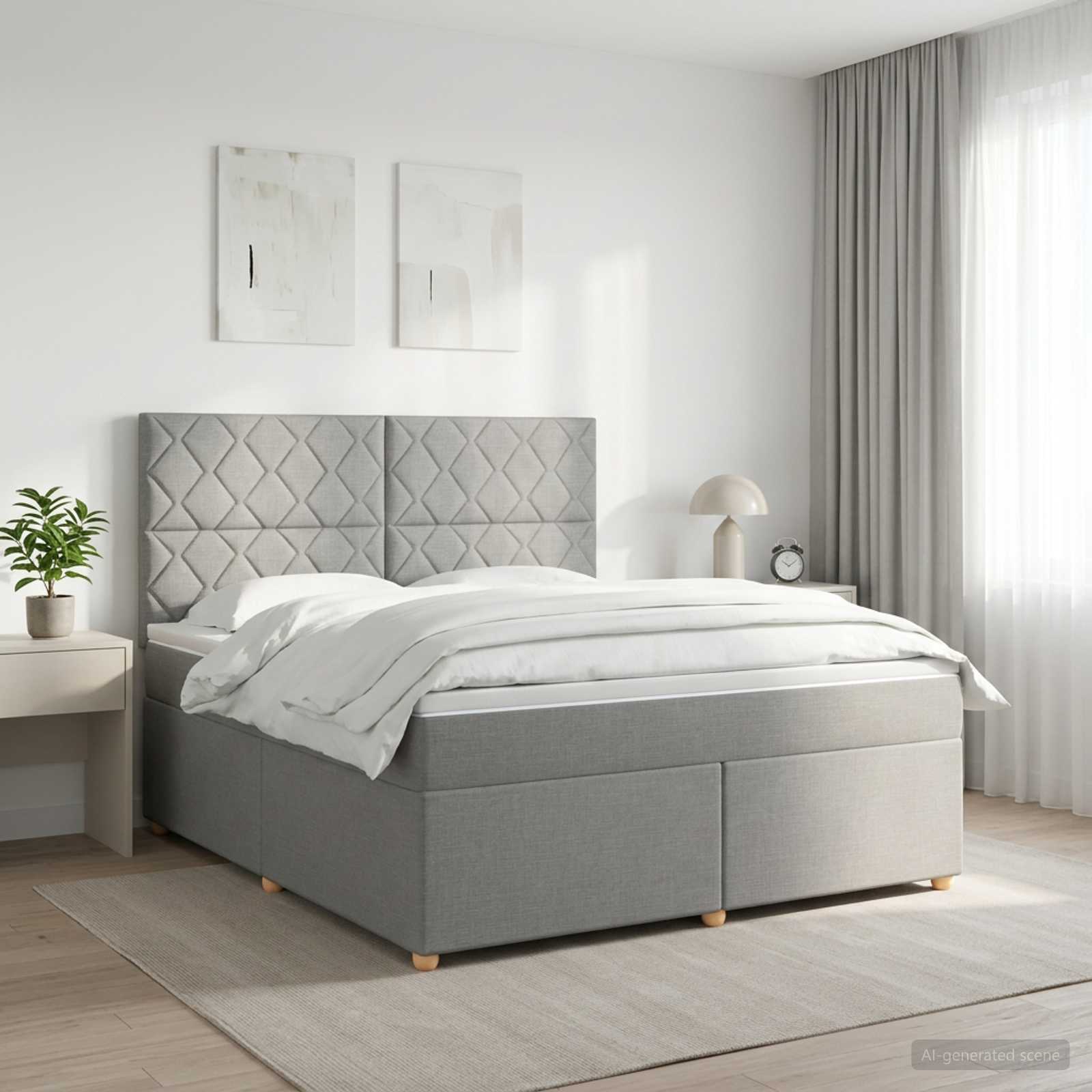 Κρεβάτι box spring με στρώμα Ανοιχτό γκρι 160 x 200 cm Ύφασμα - Pakobazaar