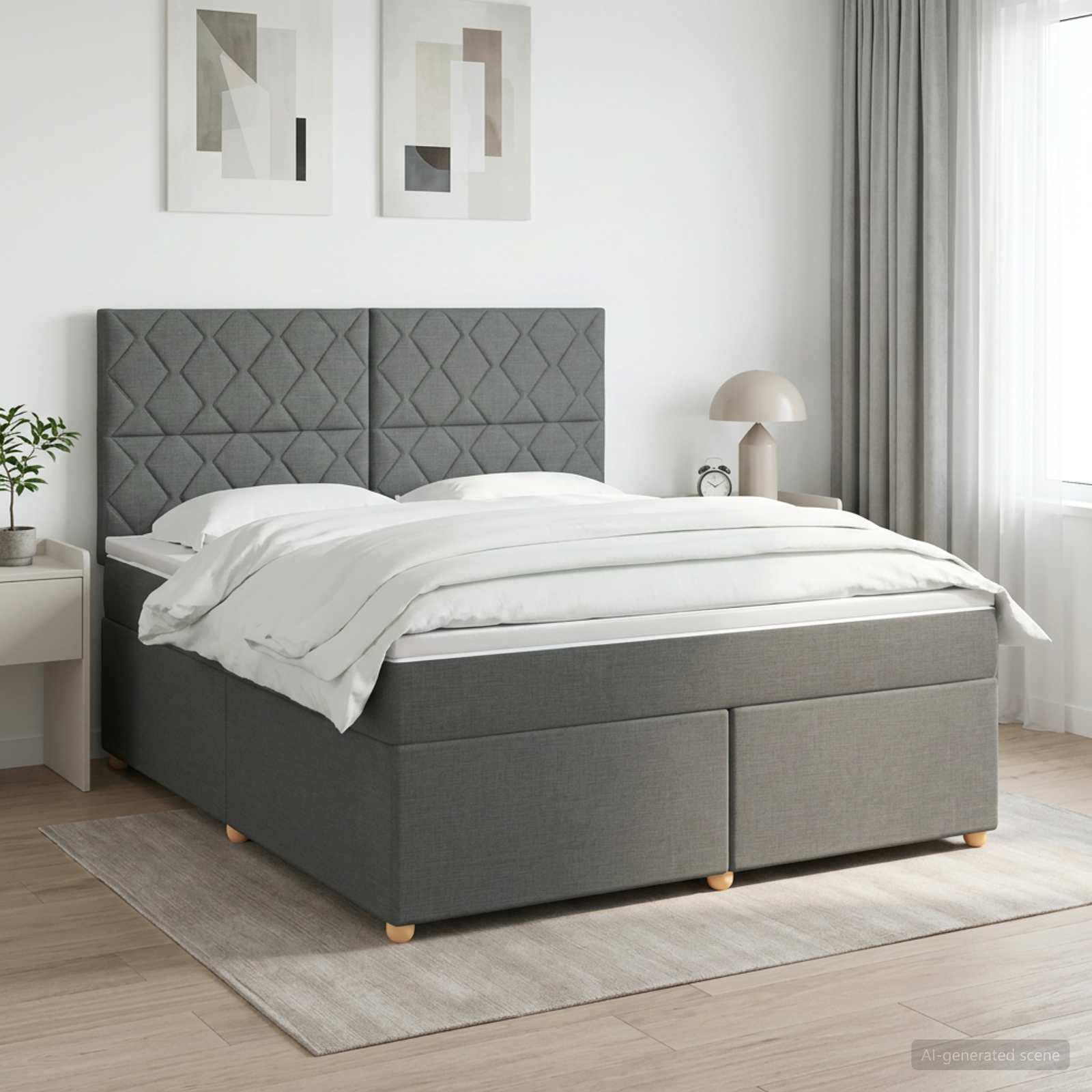 Κρεβάτι box spring με στρώμα Σκούρο Γκρι 160 x 200 cm Ύφασμα - Pakobazaar