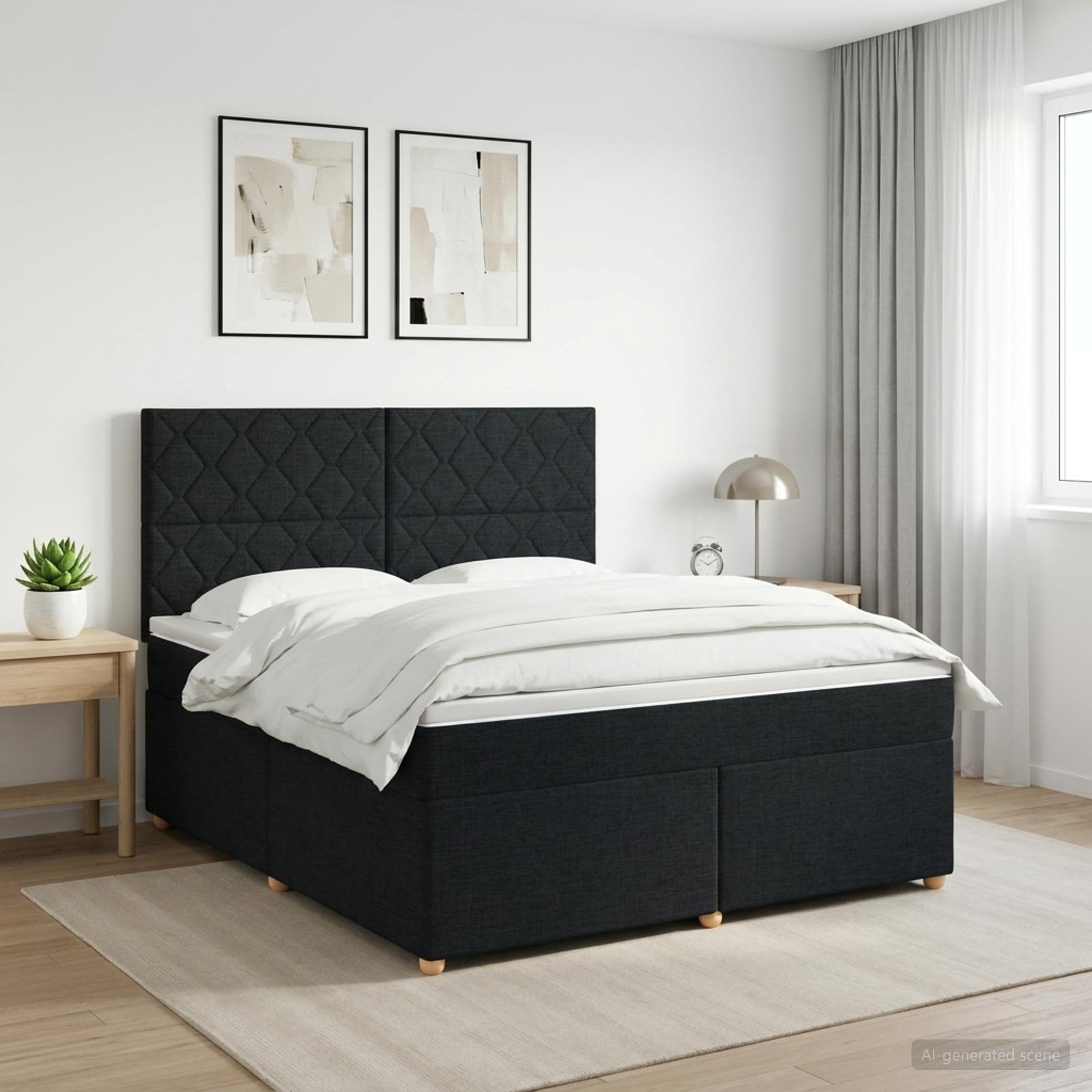 Κρεβάτι box spring με στρώμα Μαύρο 140 x 190 cm Ύφασμα