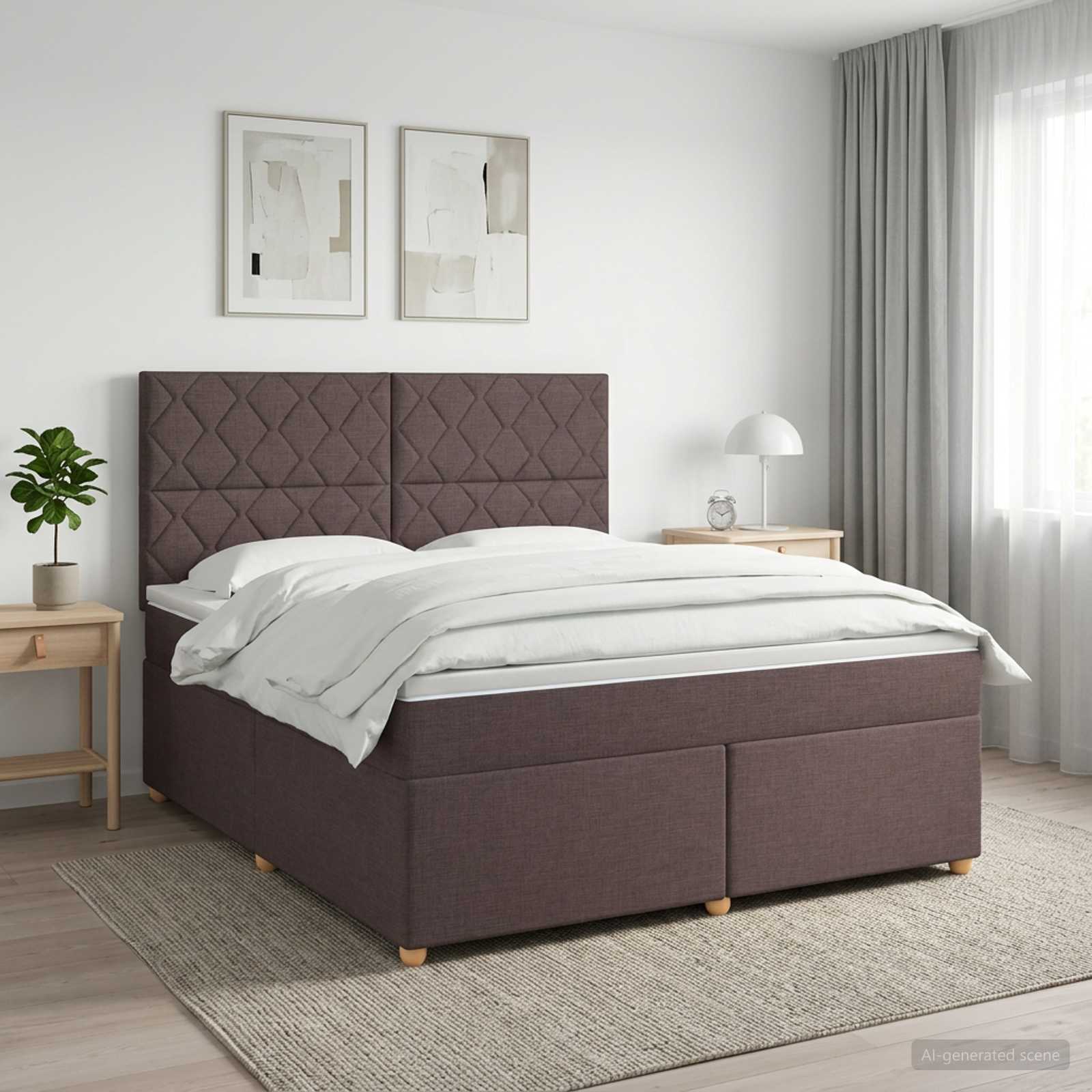 Κρεβάτι box spring με στρώμα Σκούρο Καφέ 140 x 200 cm Ύφασμα - Pakobazaar