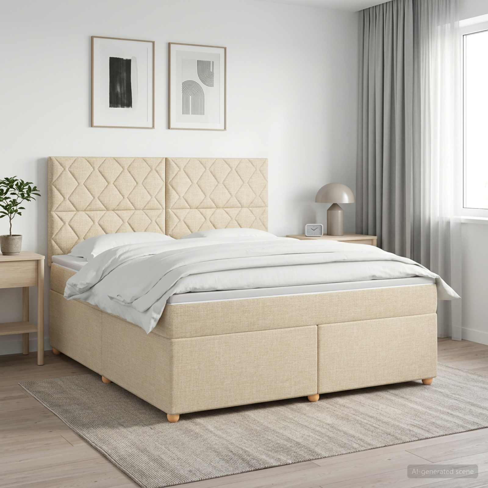 Κρεβάτι box spring με στρώμα Κρεμ 180 x 200 cm Ύφασμα - Pakobazaar