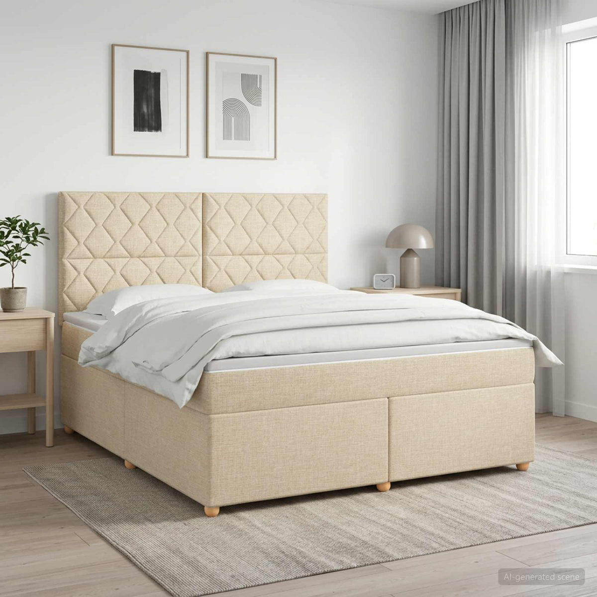 Κρεβάτι box spring με στρώμα Κρεμ 140 x 200 cm Ύφασμα