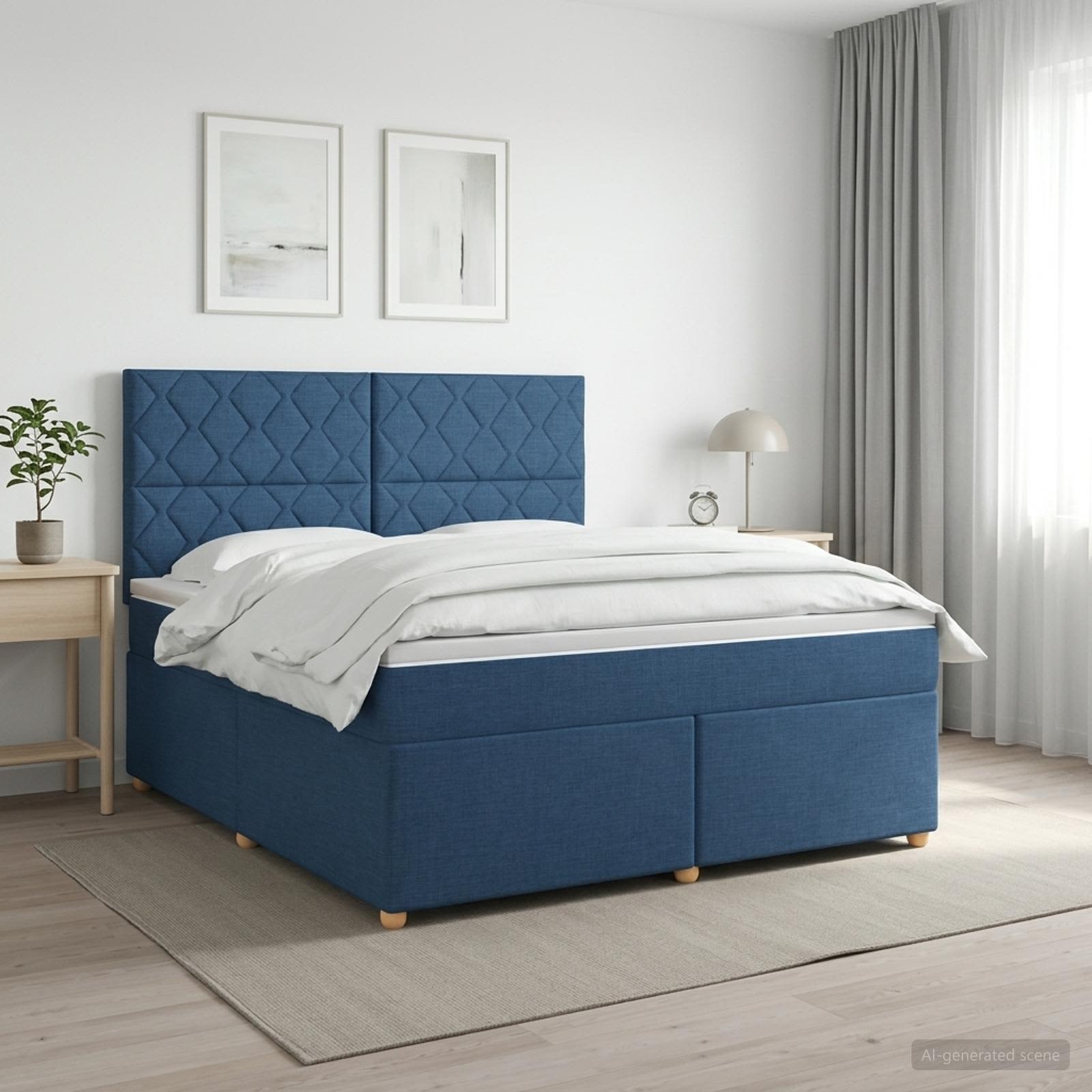 Κρεβάτι box spring με στρώμα Μπλε 180 x 200 cm Ύφασμα - Pakobazaar